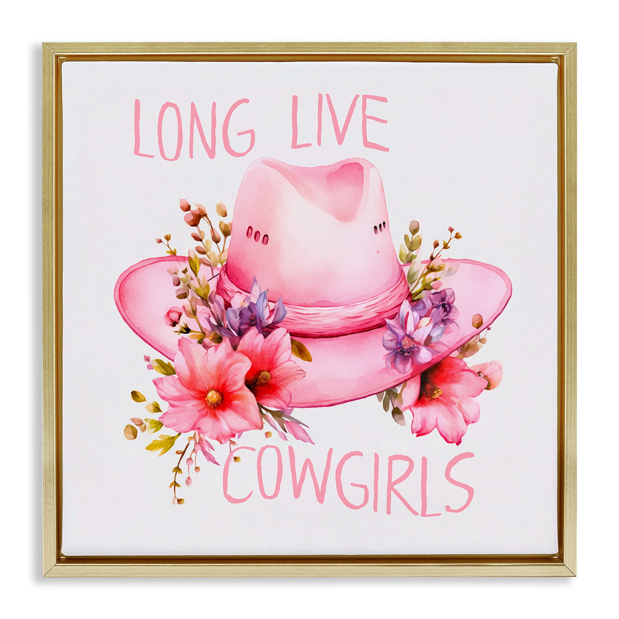 Stupell Industries Long Live Cowgirls Plants & Flowers Painting Gold Floater Framed Canvas Art Print Wall Art, 18 x 18