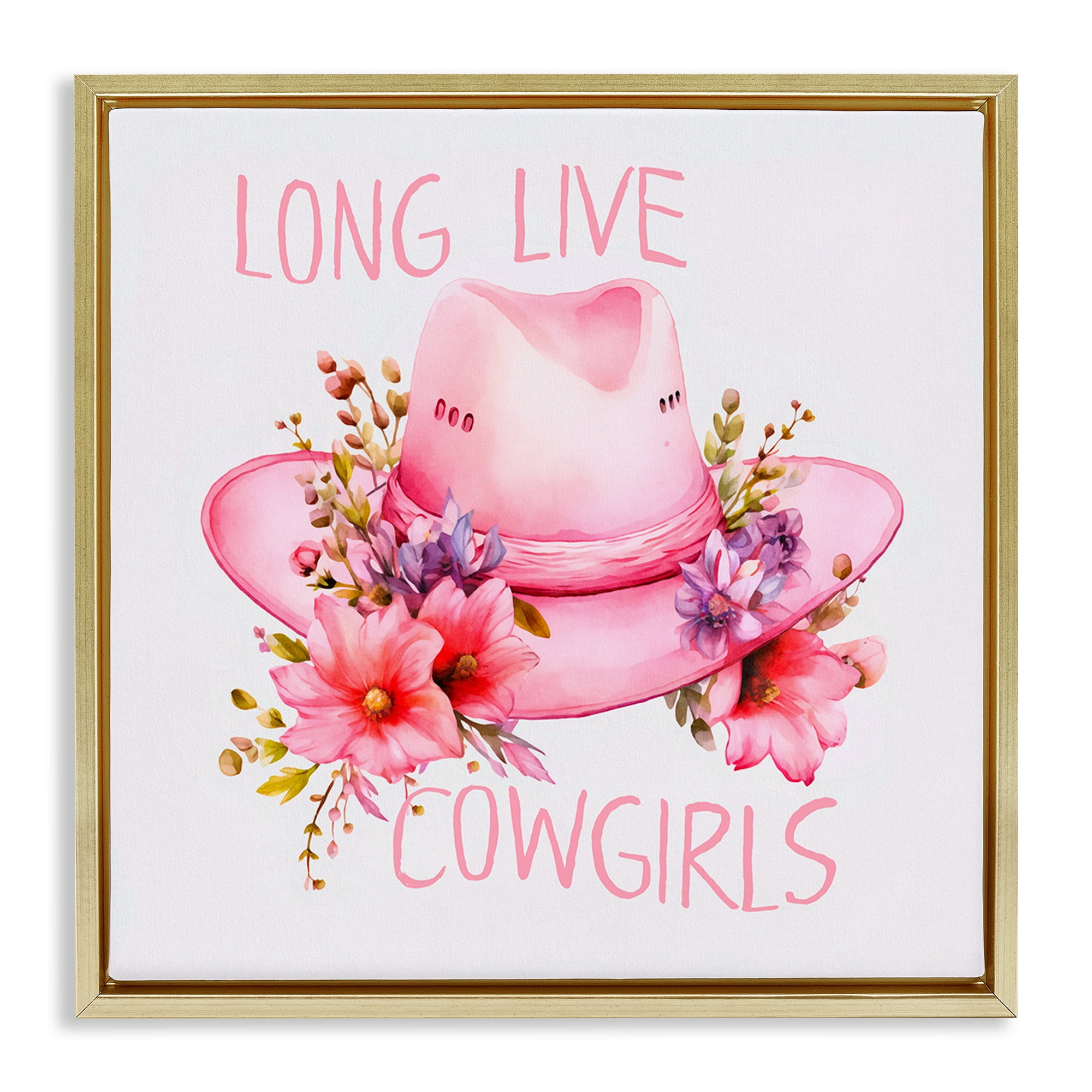 Stupell Industries Long Live Cowgirls Plants & Flowers Painting Gold Floater Framed Canvas Art Print Wall Art, 25 x 25