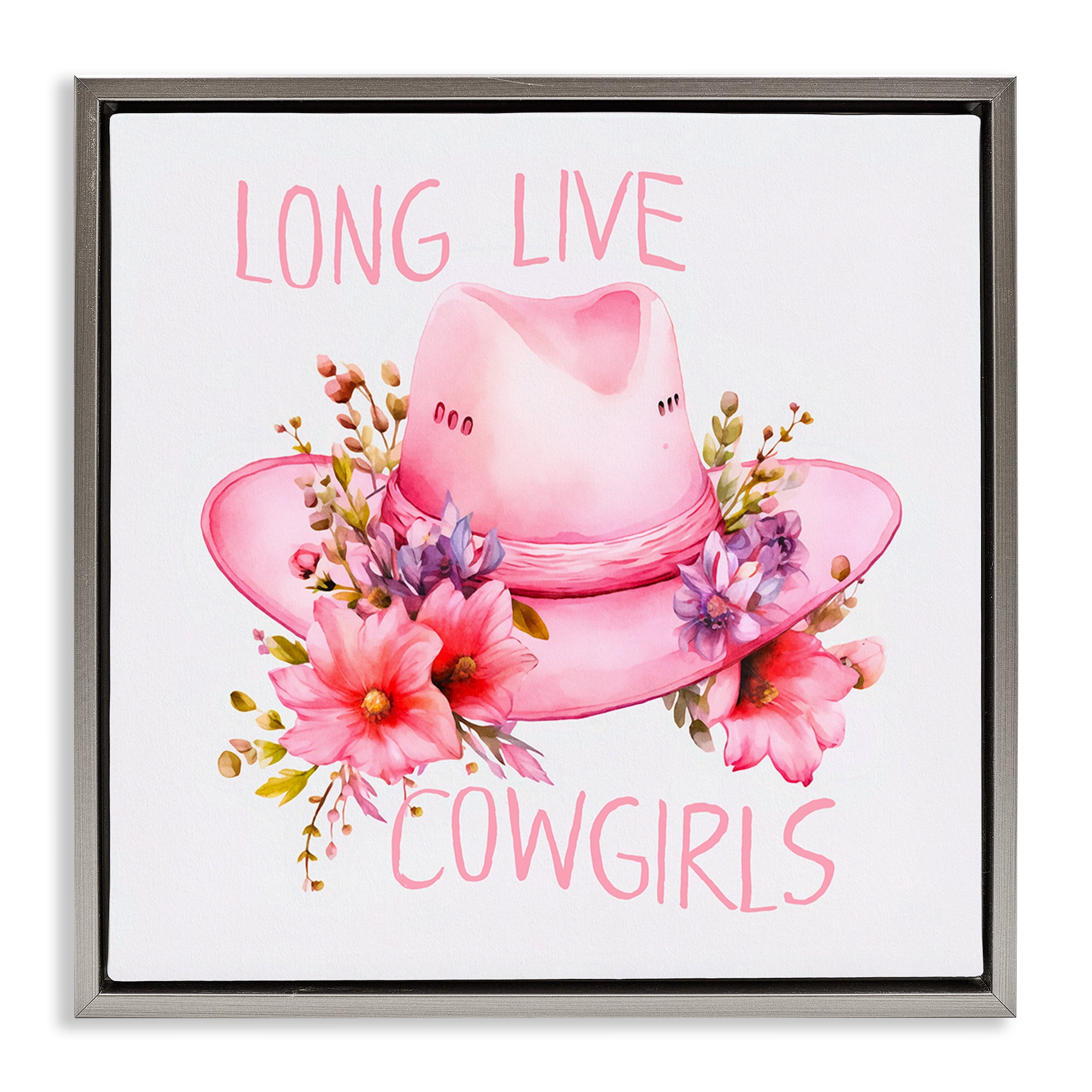 Stupell Industries Long Live Cowgirls Plants & Flowers Painting Gray Floater Framed Canvas Art Print Wall Art, 18 x 18