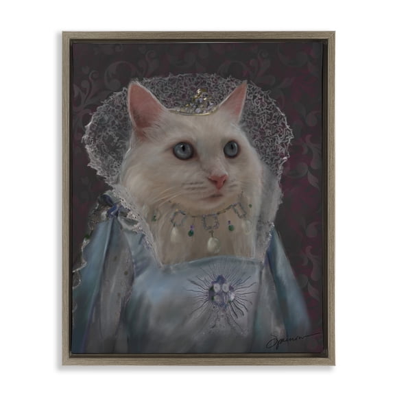 Long Live Queen Cat Brown Floating Frame Canvas Art, 17 x 21, Made In USA