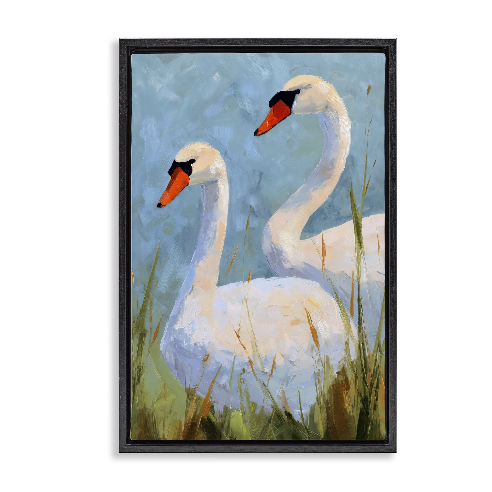 Stupell Industries Long Necks Swan Pear Black Framed Floater Canvas Wall Art, design by Petal Prints Design