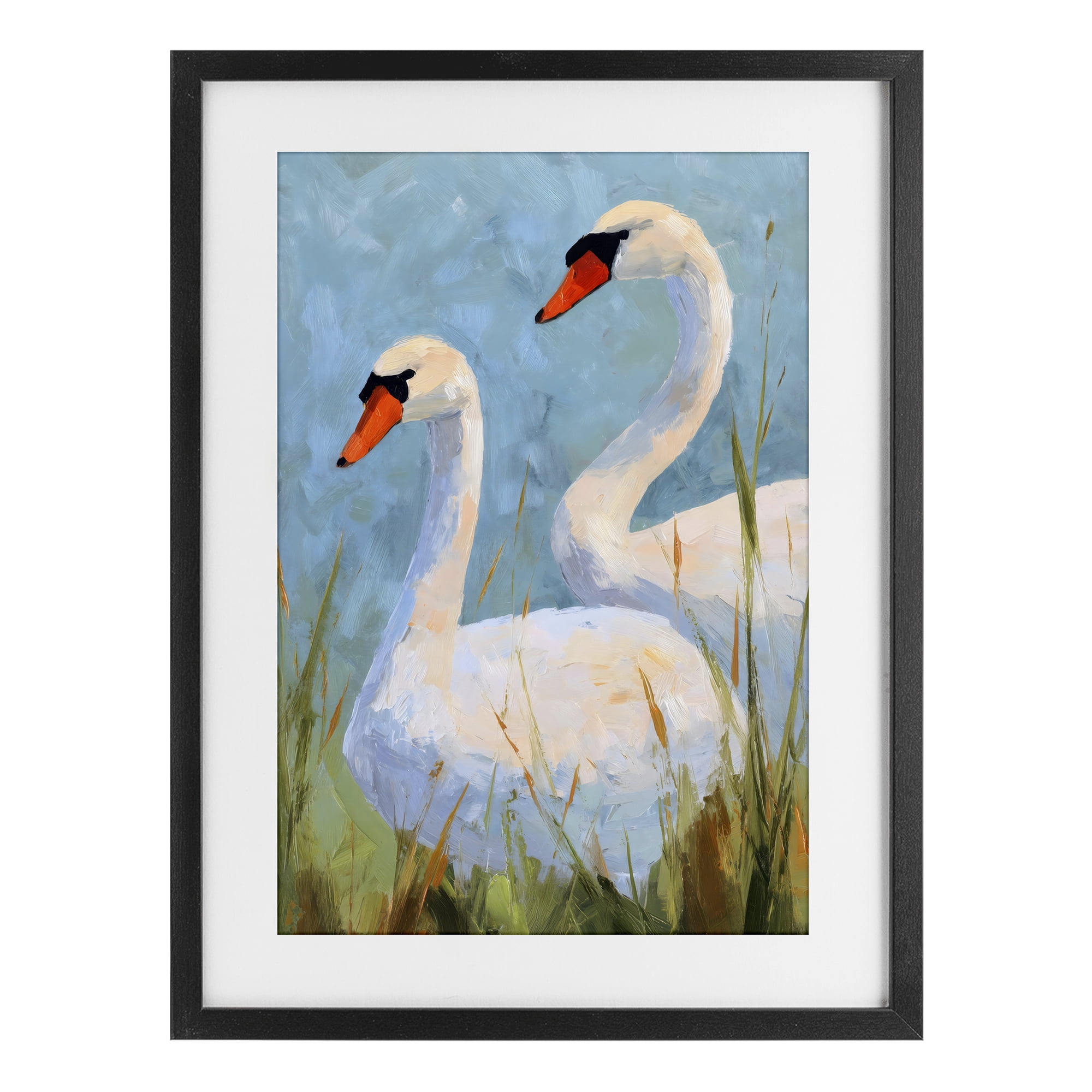 Stupell Industries Long Necks Swan Pear Black Framed Print Under Glass, design by Petal Prints Design