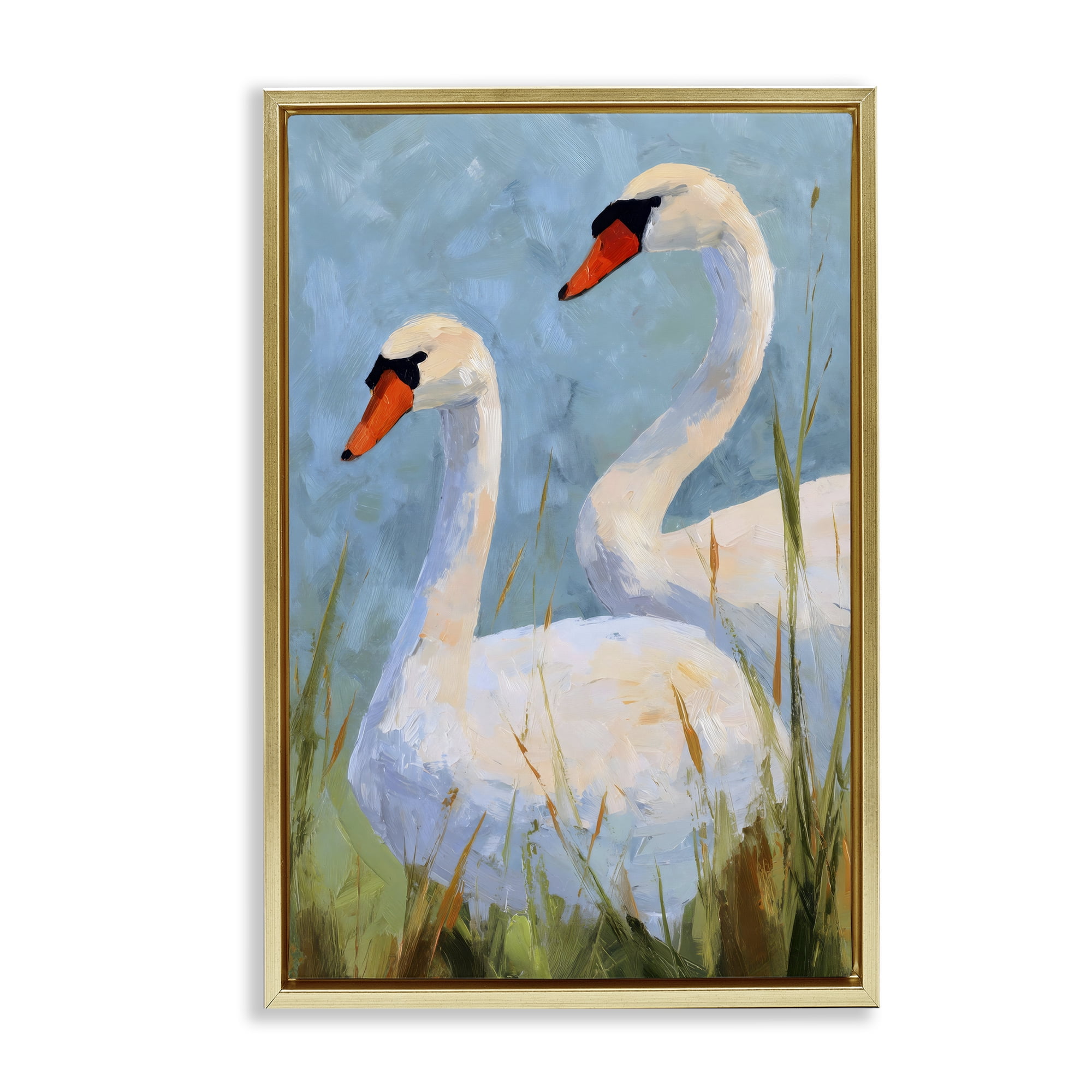 Stupell Industries Long Necks Swan Pear Gold Framed Floater Canvas Wall Art, design by Petal Prints Design