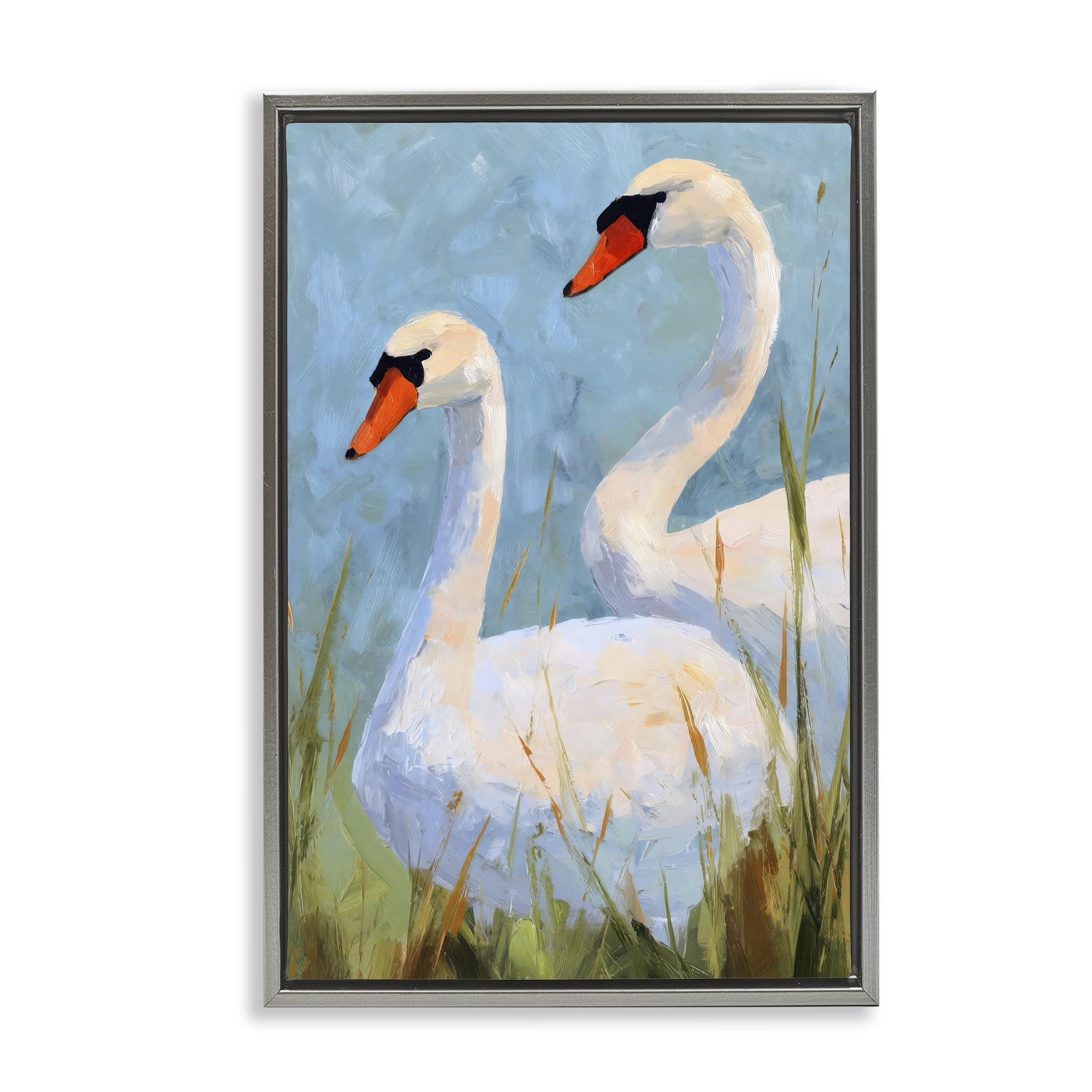Stupell Industries Long Necks Swan Pear Gray Framed Floater Canvas Wall Art, design by Petal Prints Design