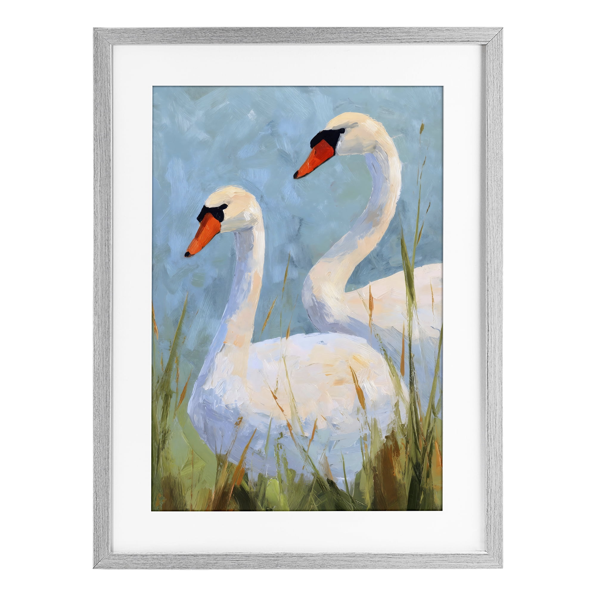 Stupell Industries Long Necks Swan Pear Gray Framed Print Under Glass, design by Petal Prints Design