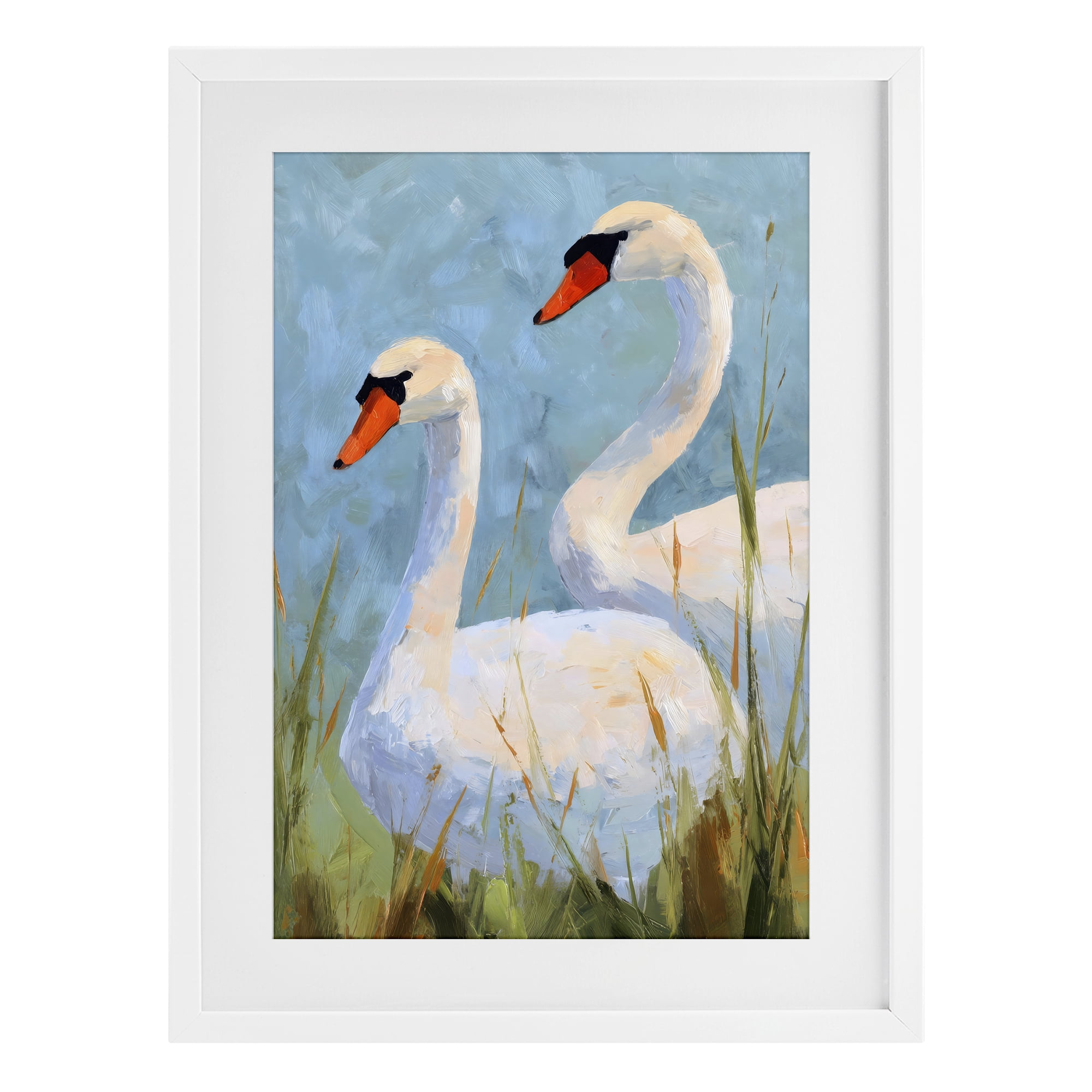 Stupell Industries Long Necks Swan Pear White Framed Print Under Glass, design by Petal Prints Design