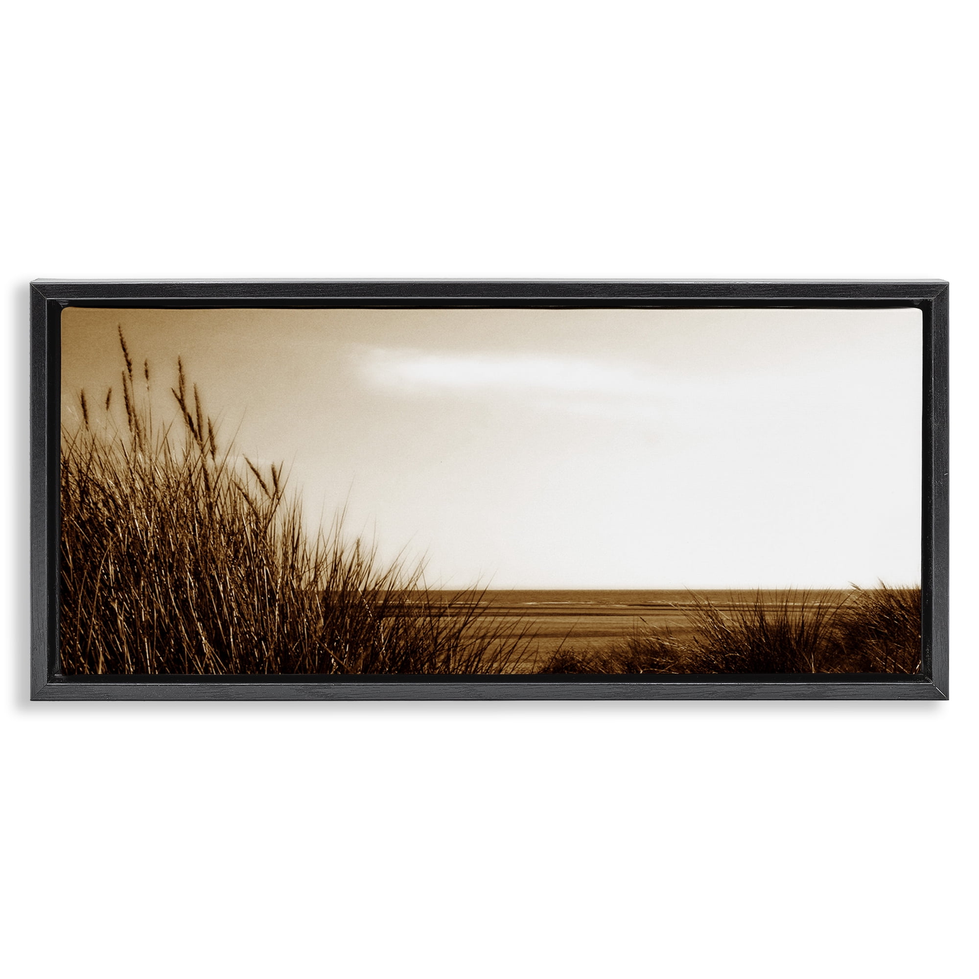 Stupell Industries Long View Horizon Coastal Photography Black Floater Framed Canvas Art Print Wall Art, 31 x 14