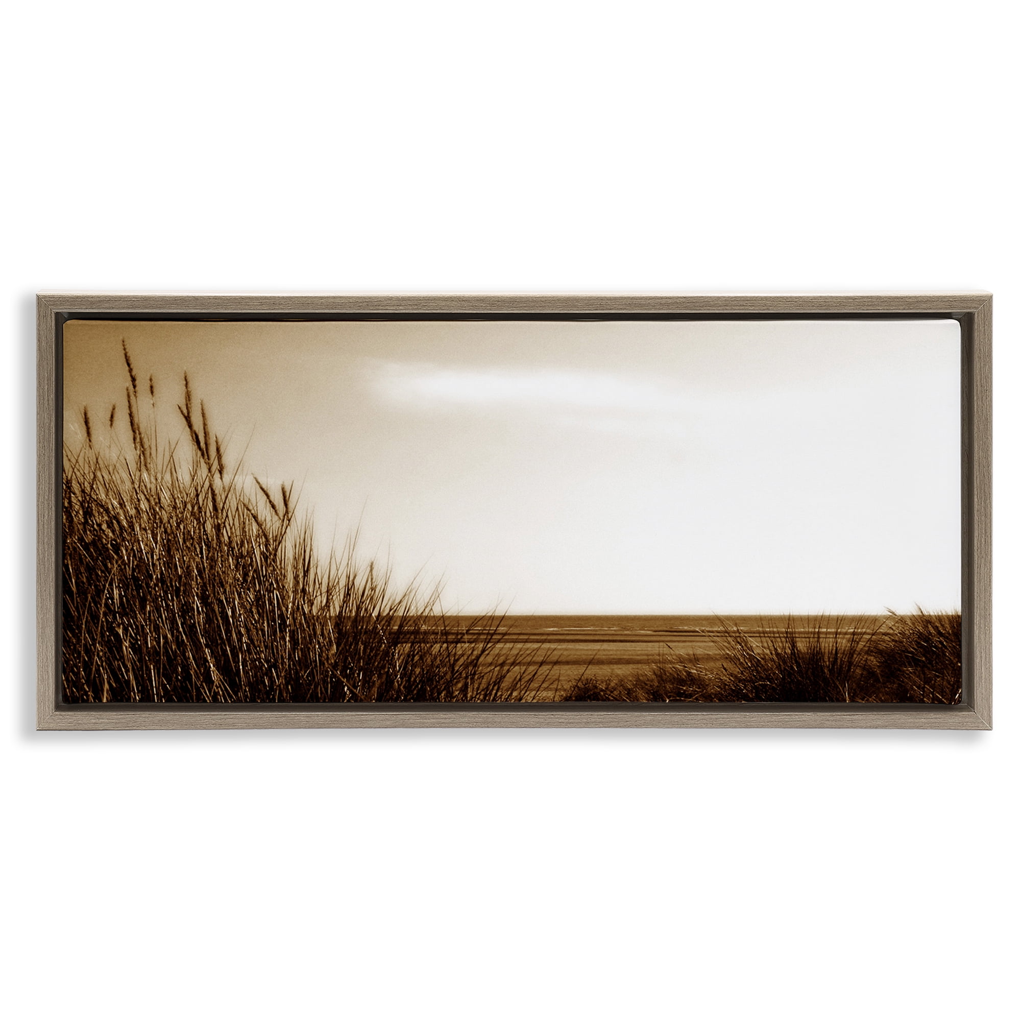 Stupell Industries Long View Horizon Coastal Photography Brown Floater Framed Canvas Art Print Wall Art, 25 x 11