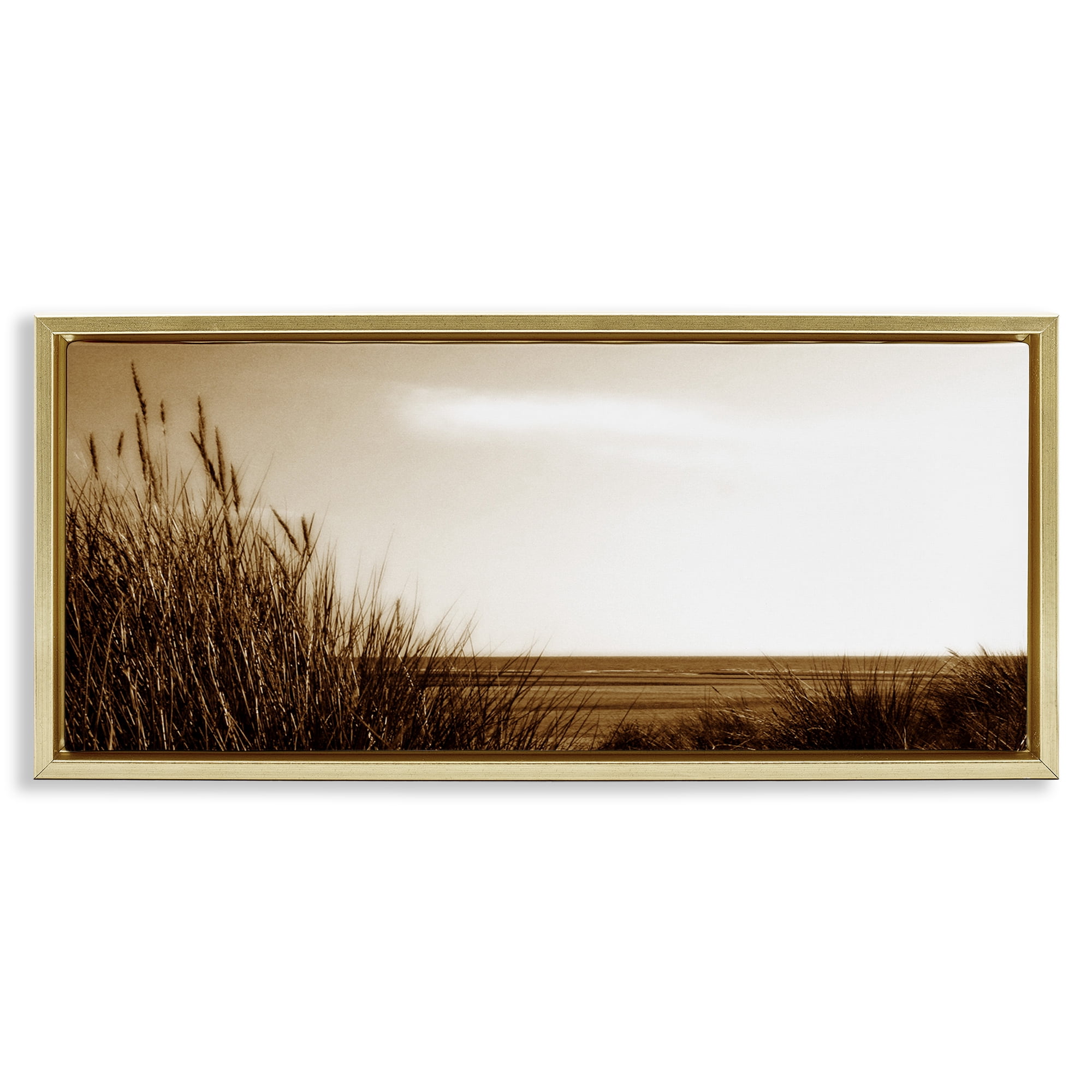 Stupell Industries Long View Horizon Coastal Photography Gold Floater Framed Canvas Art Print Wall Art, 31 x 14