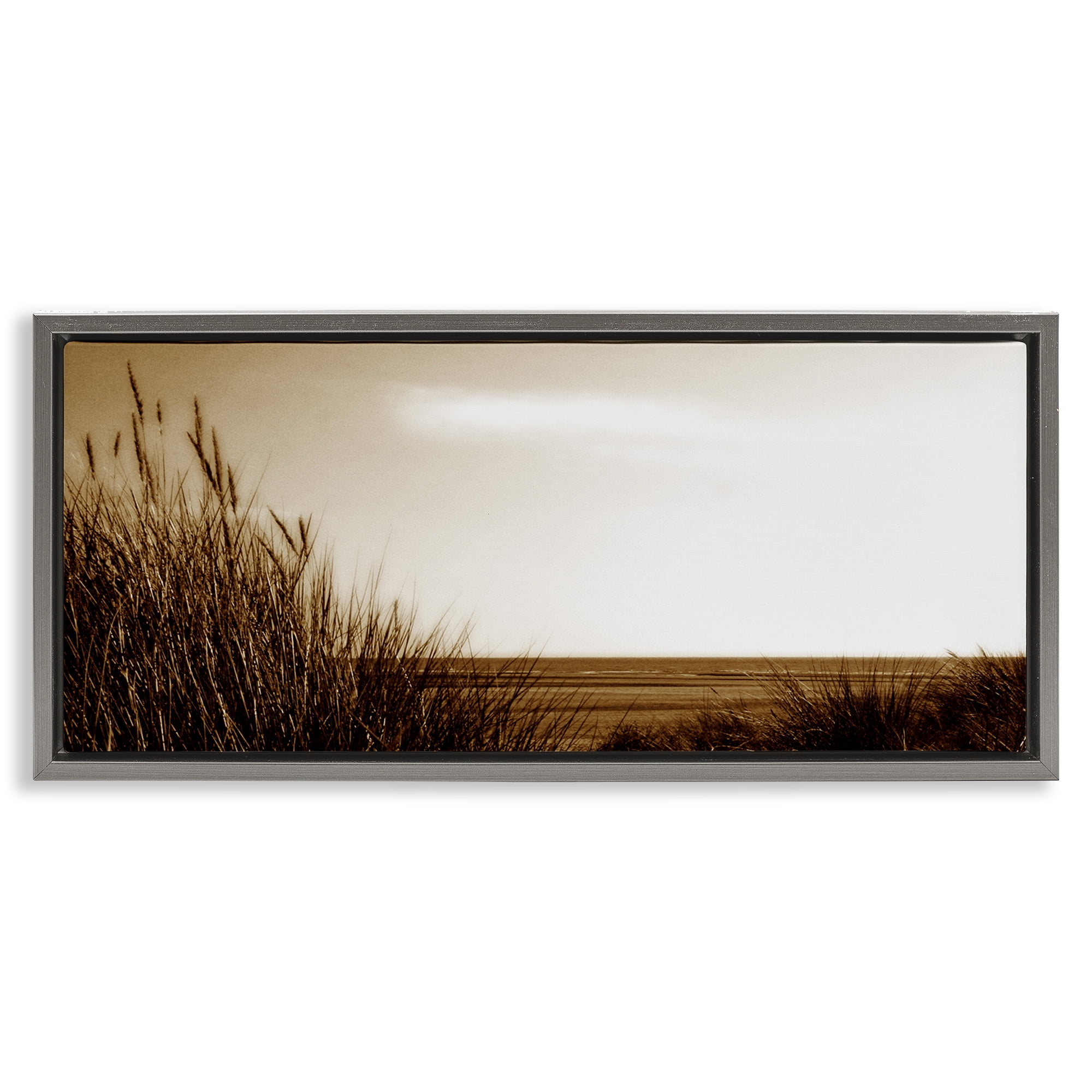 Stupell Industries Long View Horizon Coastal Photography Gray Floater Framed Canvas Art Print Wall Art, 25 x 11