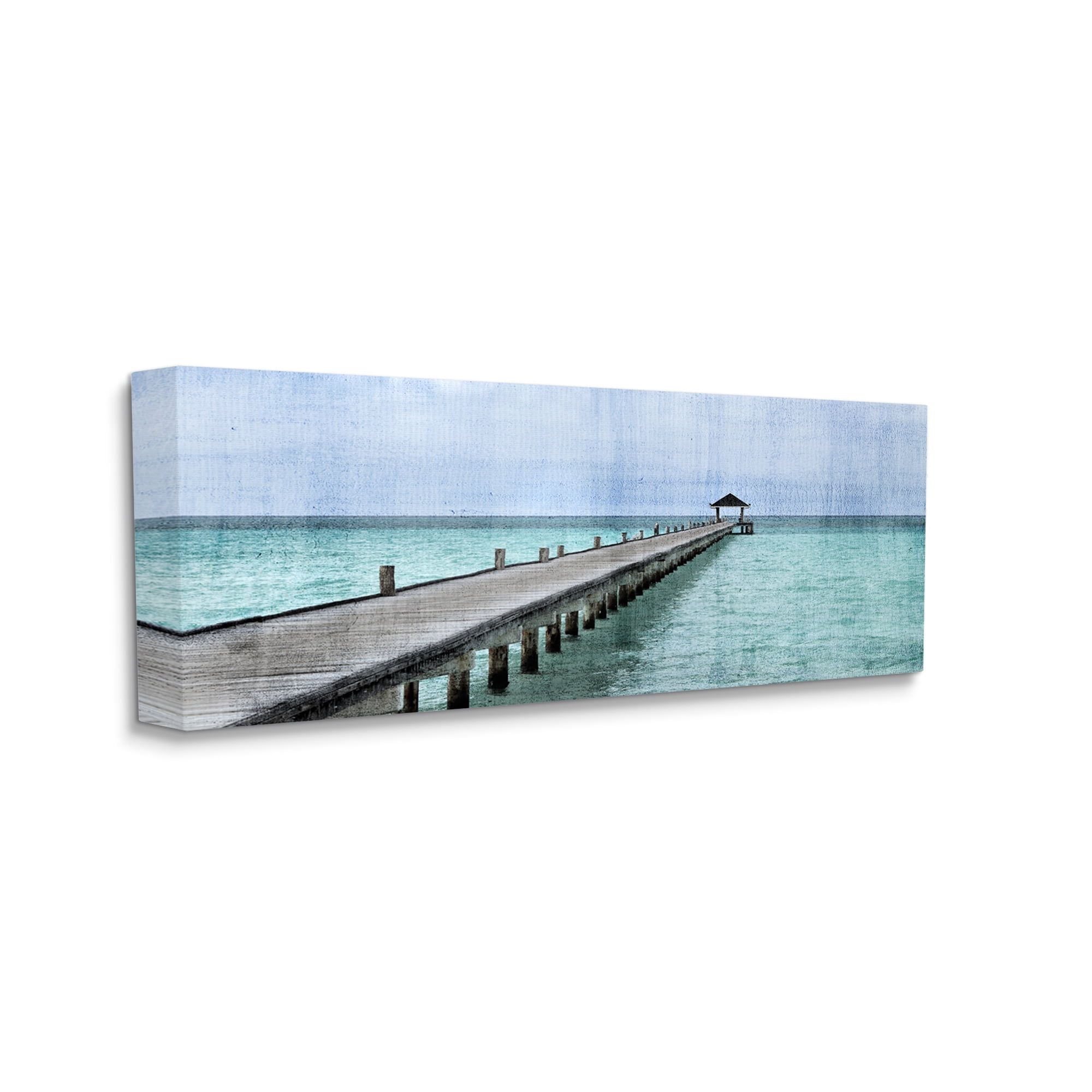 Stupell Industries Long Wharf Beach Paradise Distressed Ocean Waters Landscape Photography Gallery Wrapped Canvas Print Wall Art, 13 x 30