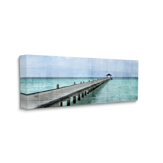 Stupell Industries Long Wharf Beach Paradise Distressed Ocean Waters Landscape Photography Gallery Wrapped Canvas Print Wall Art, 13 x 30