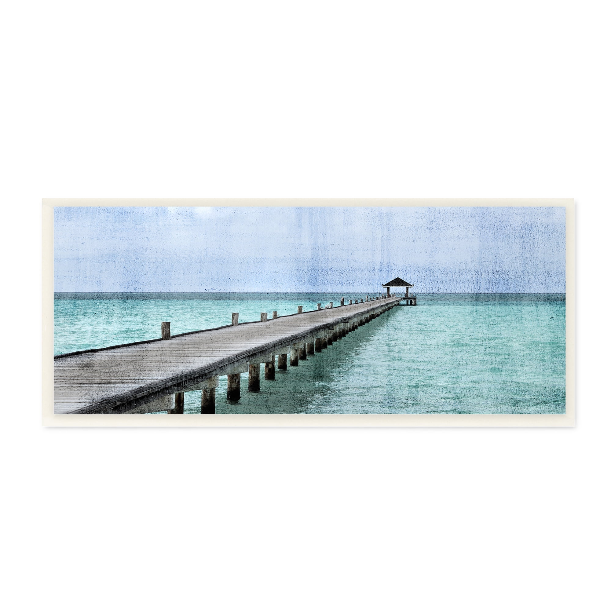 Stupell Industries Long Wharf Beach Paradise Distressed Ocean Waters Landscape Photography Unframed Art Print Wall Art, 7 x 17