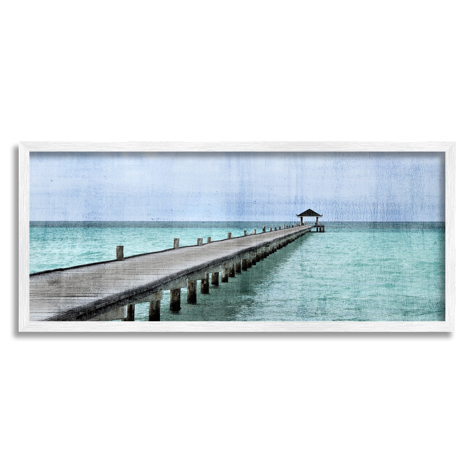 Stupell Industries Long Wharf Beach Paradise Distressed Ocean Waters Modern Photography White Framed Art Print Wall Art, 13 x 30, Design by Kim Allen