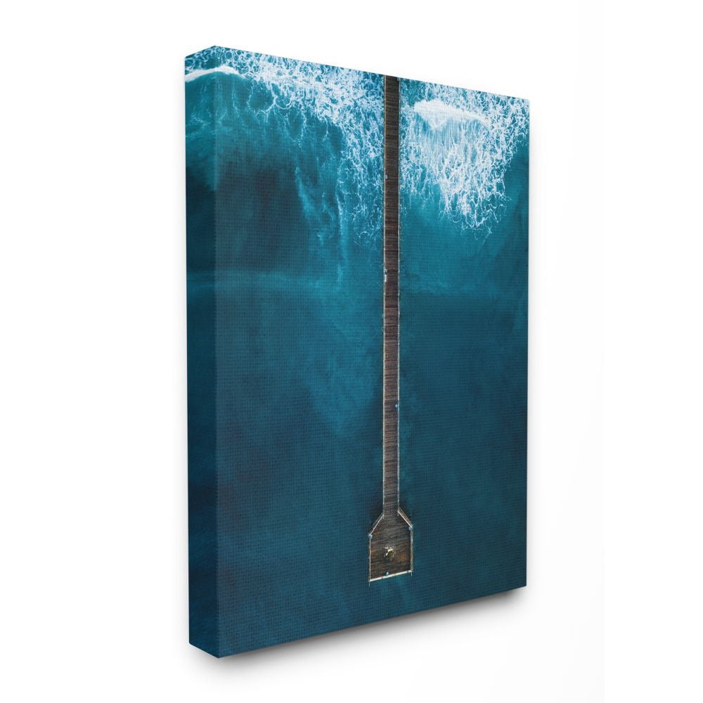 Stupell Industries Long Wood Wharf Beach White Ripple Waves Canvas Wall Art Design by Seven Trees Design