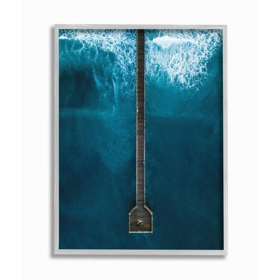 Stupell Industries Long Wood Wharf Beach White Ripple Waves Framed Wall Art Design by Seven Trees Design, 11" x 14", Gray Framed