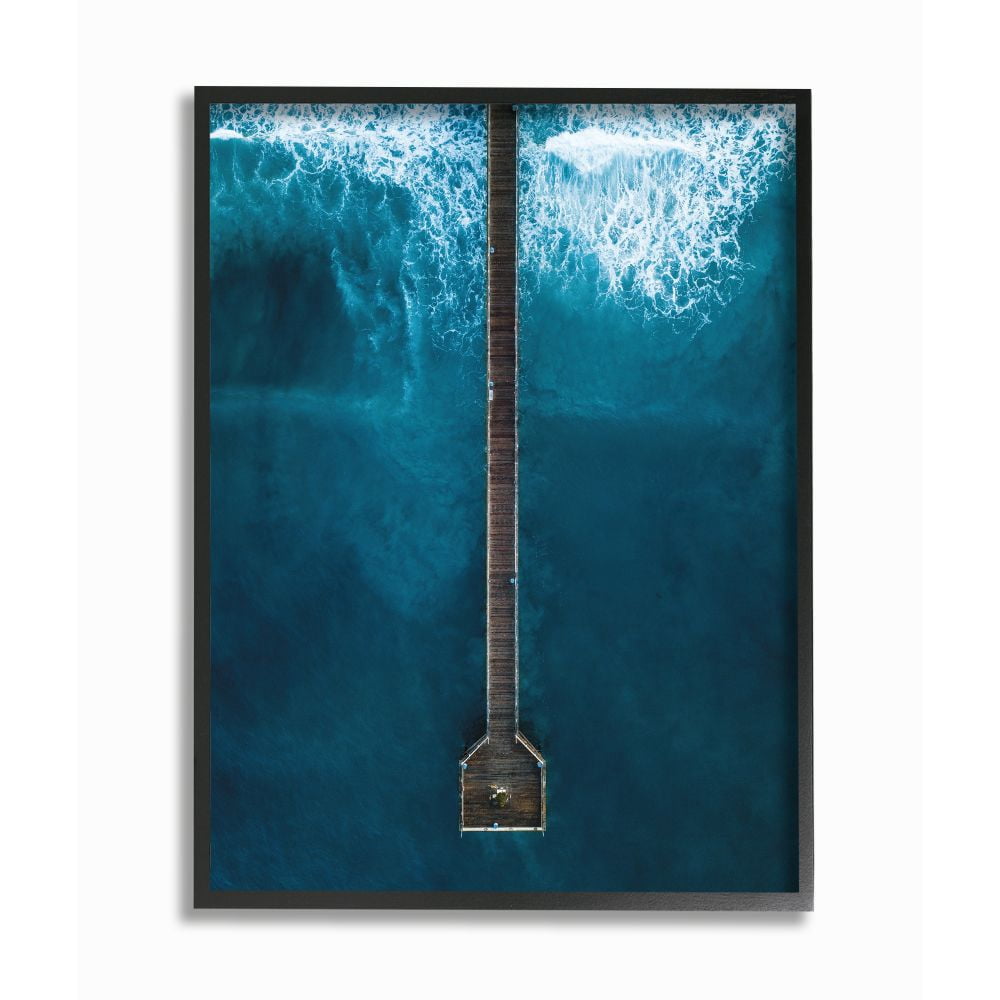 Stupell Industries Long Wood Wharf Beach White Ripple Waves Framed Wall Art Design by Seven Trees Design