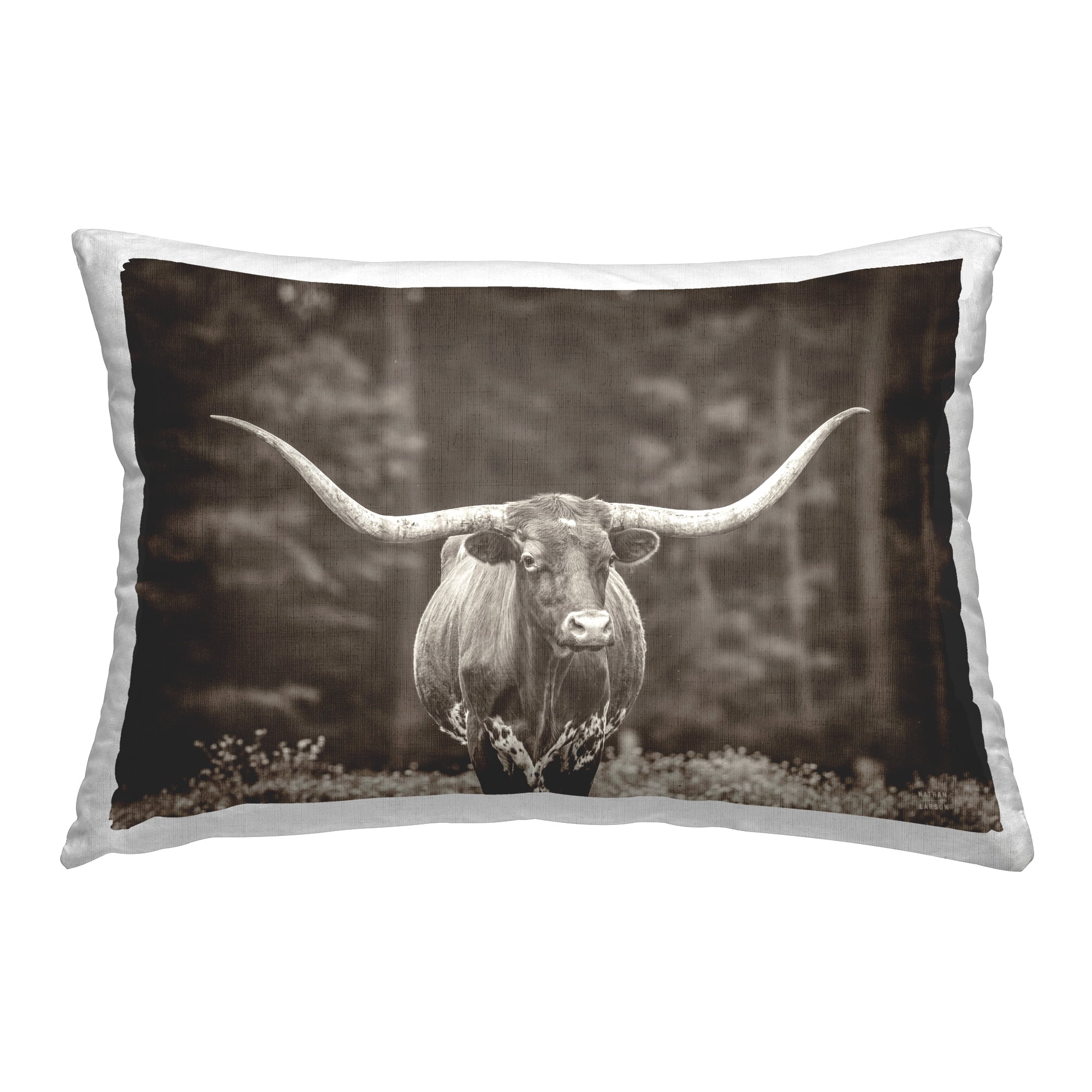 Stupell Industries Longhorn Among Flowers Decorative Printed Throw Pillow Design by Nathan Larson.