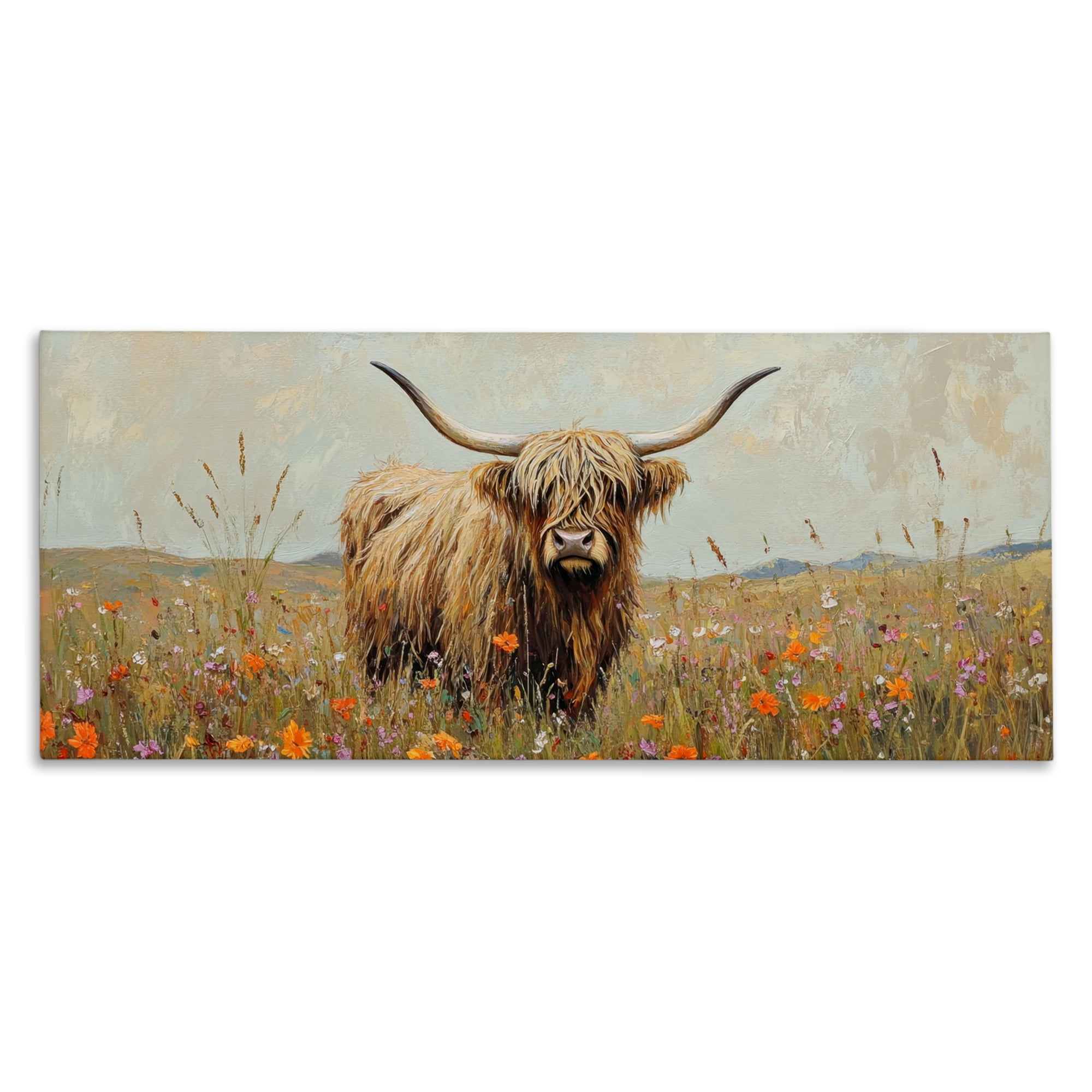 Stupell Industries Longhorn And Wildflowers Canvas Wall Art design by Petal Prints Design, 13 x 30