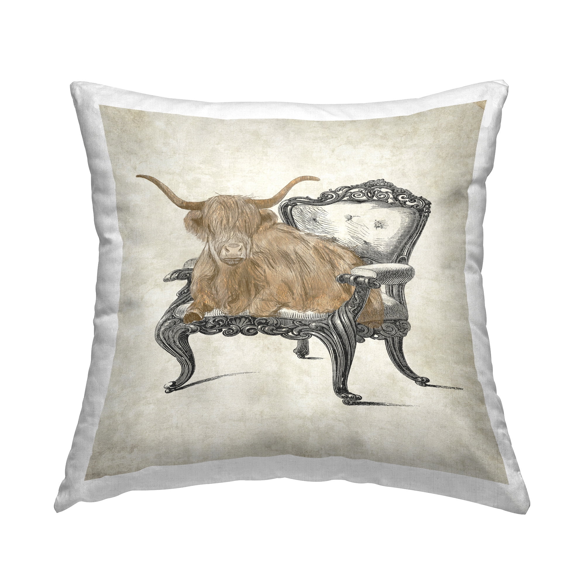 Stupell Industries Longhorn & Antique Chair Decorative Printed Throw Pillow Design by Elizabeth Medley