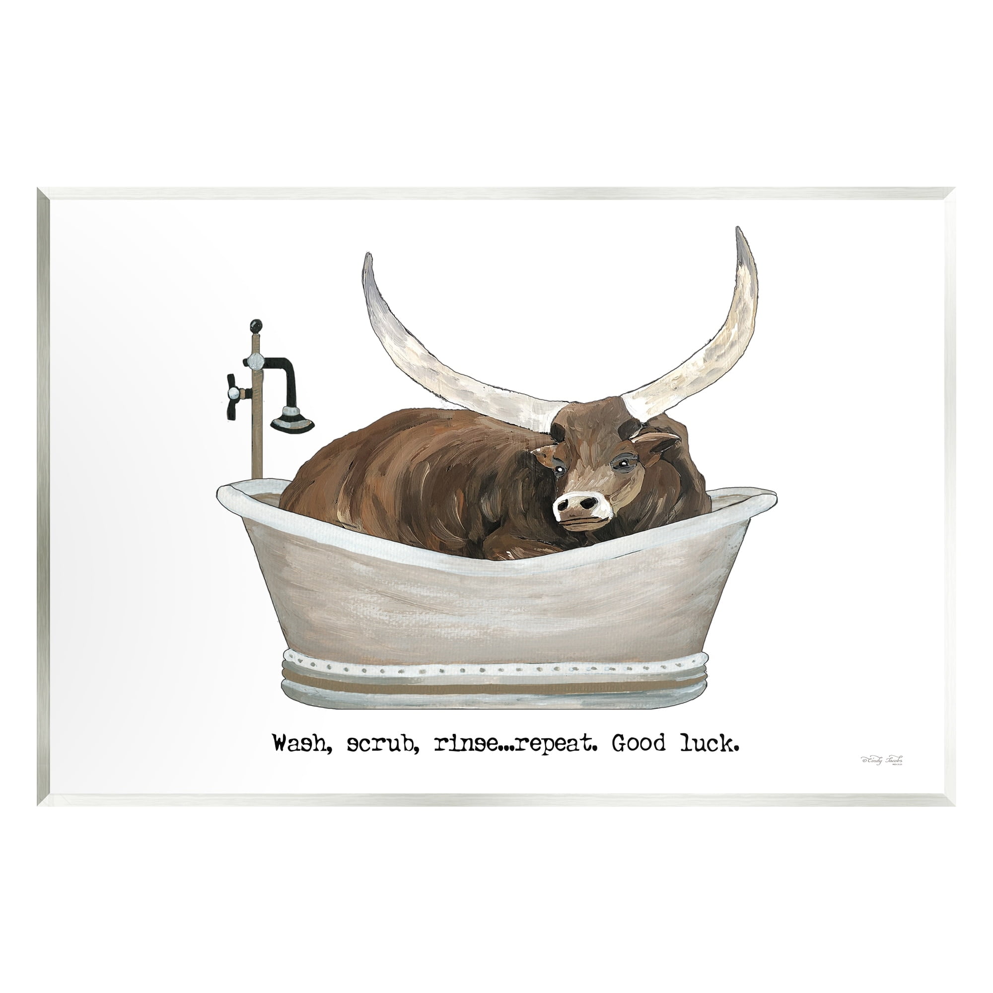 Stupell Industries Longhorn Cattle Bathtub Country Bathroom Typography Graphic Art Unframed Art Print Wall Art, Design by Cindy Jacobs