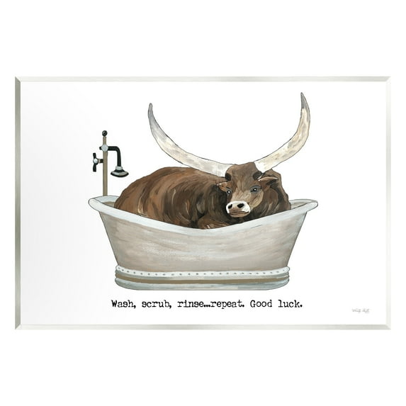 Stupell Industries Longhorn Cattle Bathtub Country Bathroom Typography Graphic Art Unframed Art Print Wall Art, Design by Cindy Jacobs