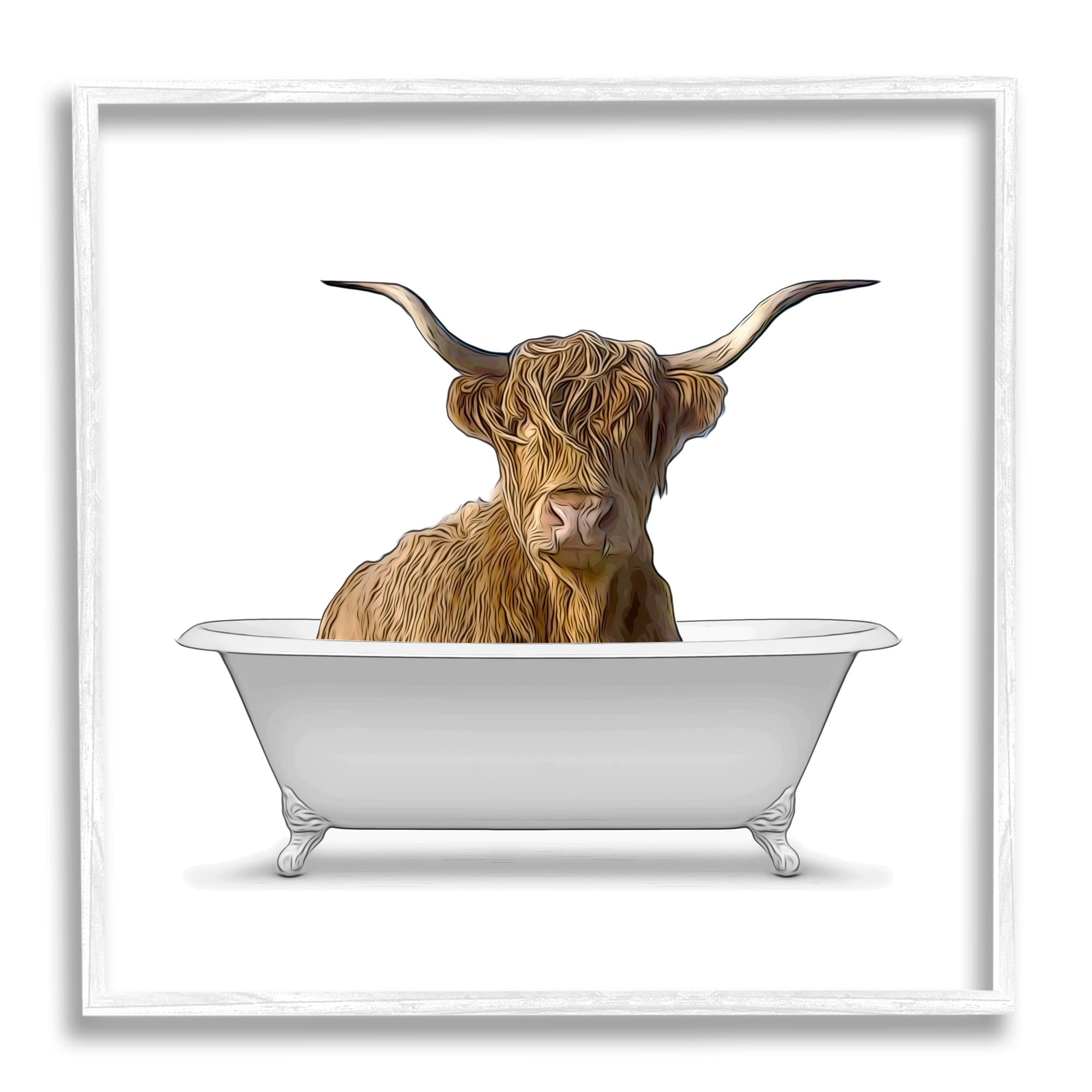 Stupell Industries Longhorn Cattle Bathtub Minimalistic Cute Farmhouse Design , 17 x 17, Design by Annalisa Latella