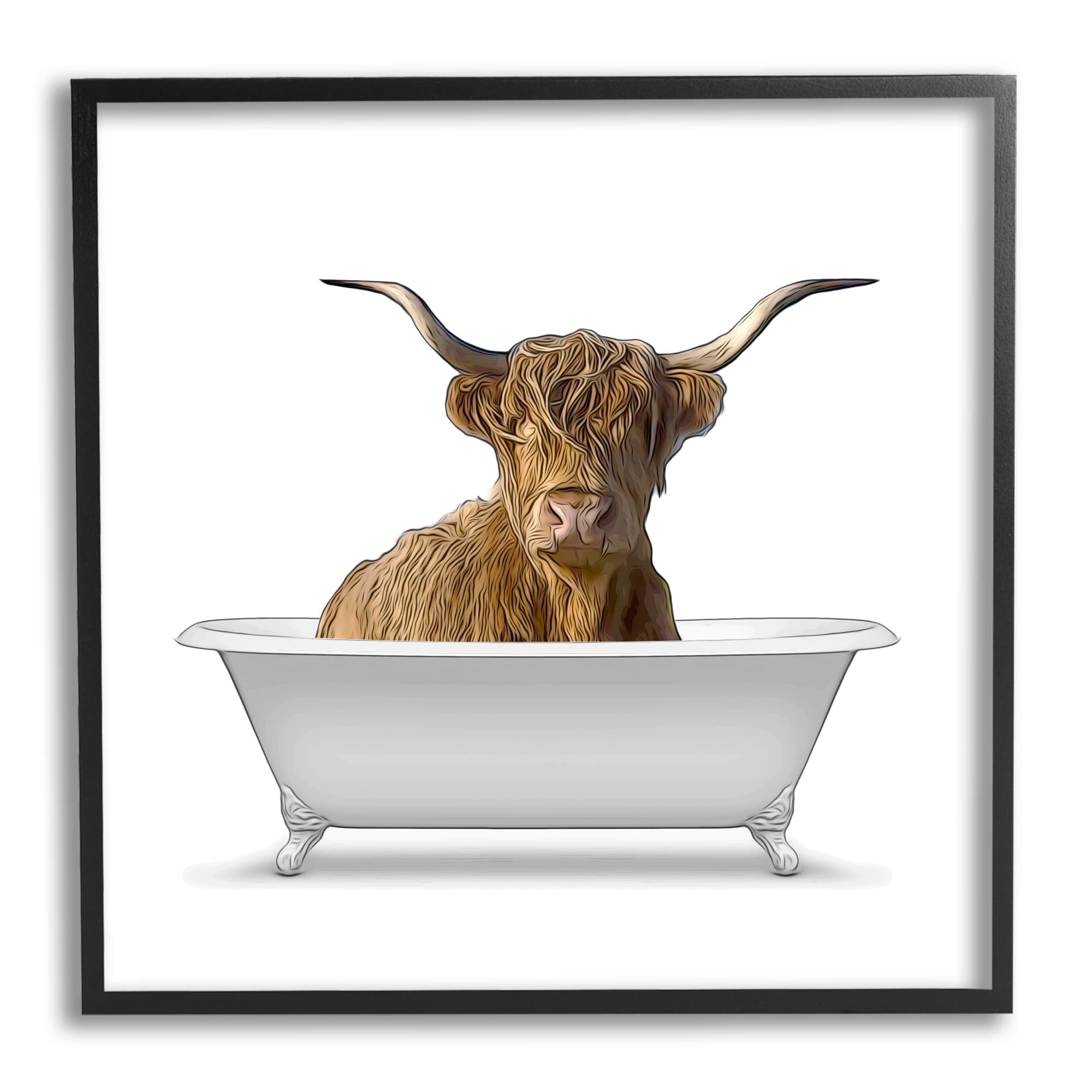 Stupell Industries Longhorn Cattle Bathtub Minimalistic Cute Farmhouse Design , 17 x 30, Design by Annalisa Latella