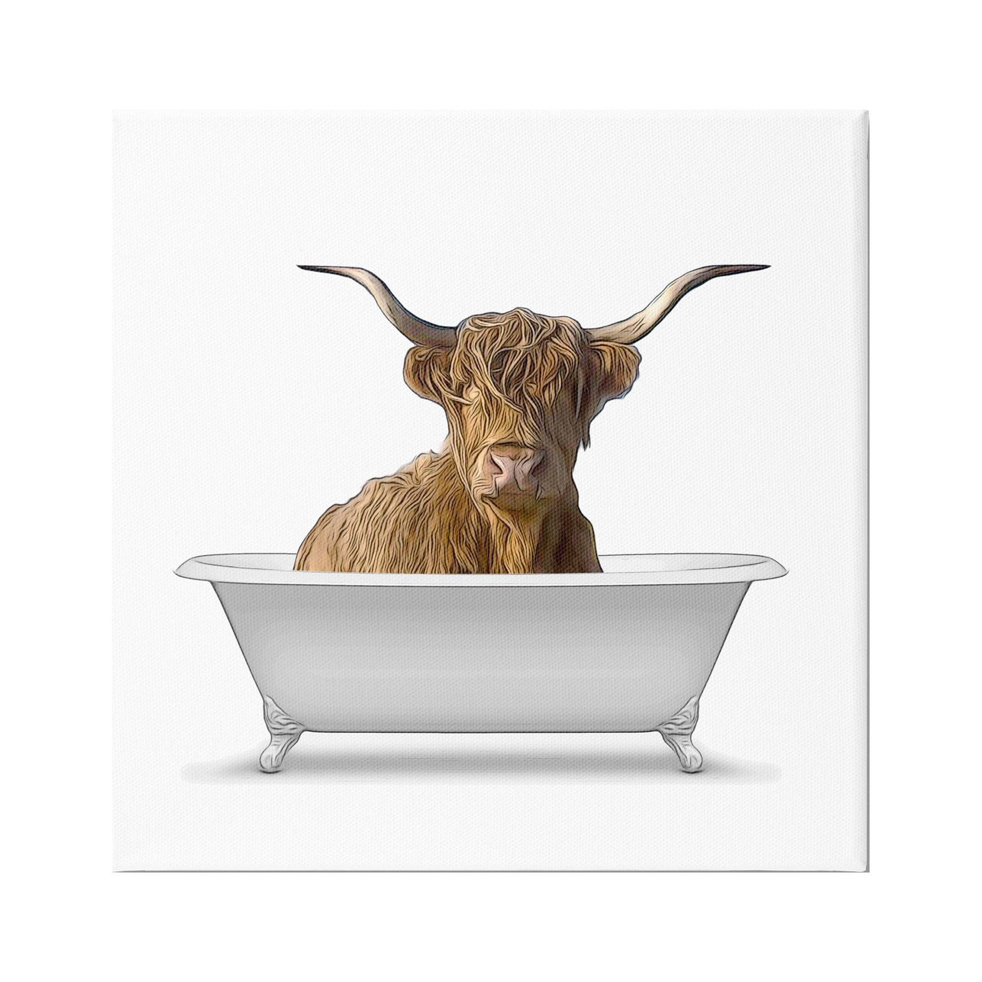 Stupell Industries Longhorn Cattle Bathtub Minimalistic Cute Farmhouse Design , 24 x 24, Design by Annalisa Latella
