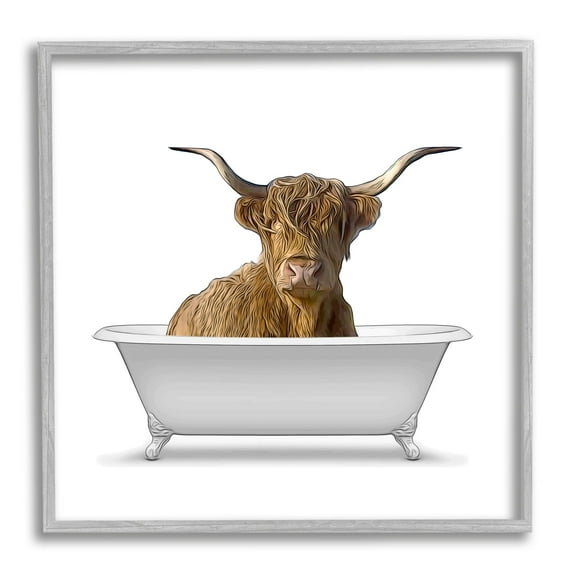 Stupell Industries Longhorn Cattle Bathtub Minimalistic Cute Farmhouse Design Graphic Art Gray Framed Art Print Wall Art, 24x24, by Annalisa Latella