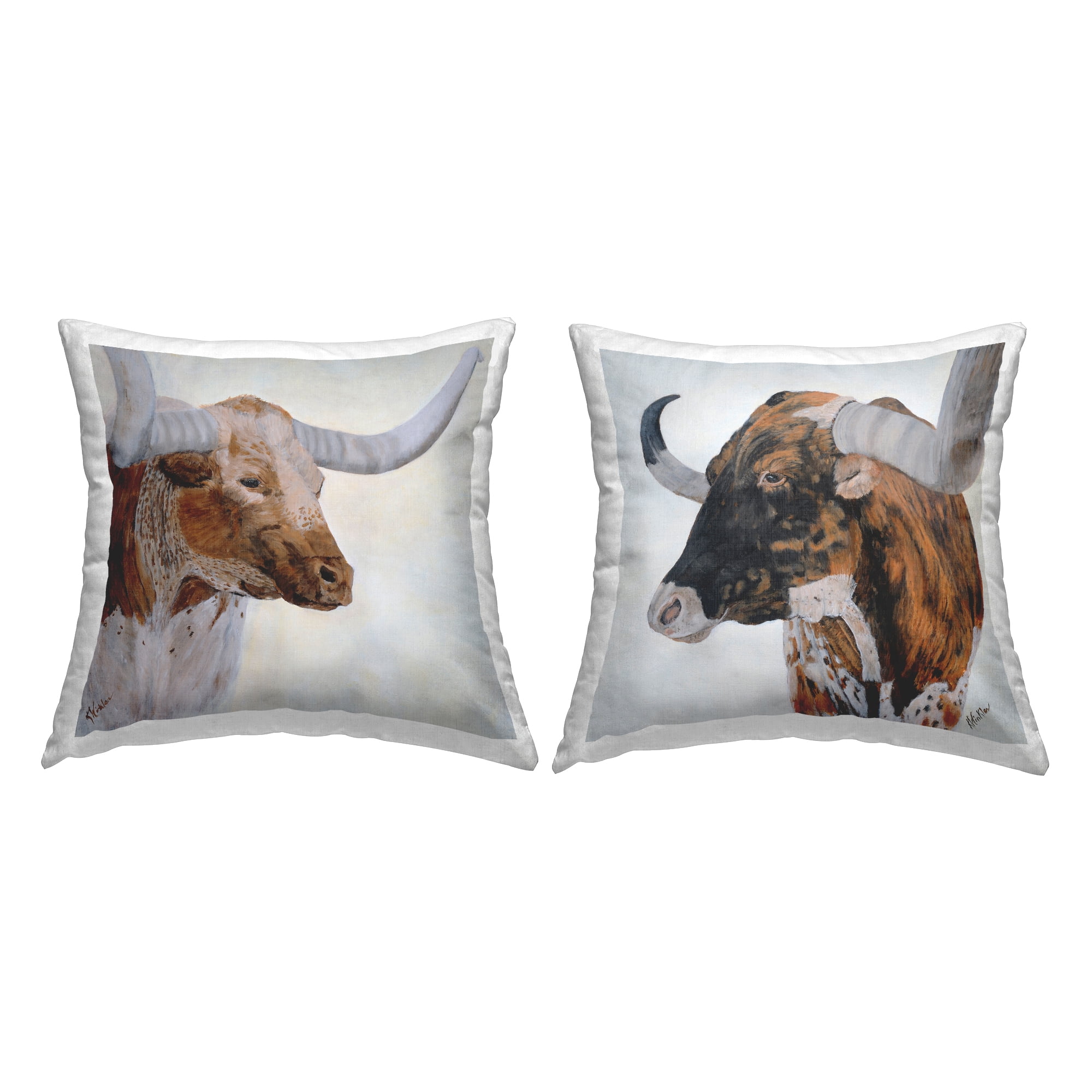Stupell Industries Longhorn Cattle Country Animals Printed Throw Pillow Design by Kathy Winkler (Set of 2)