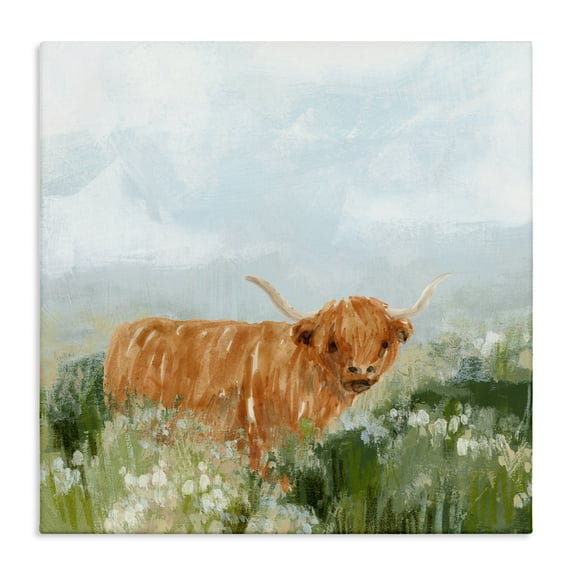Stupell Industries Longhorn Cattle Country Field Animals & Insects Painting Gallery Wrapped Canvas Art Print Wall Art, 30 x 30