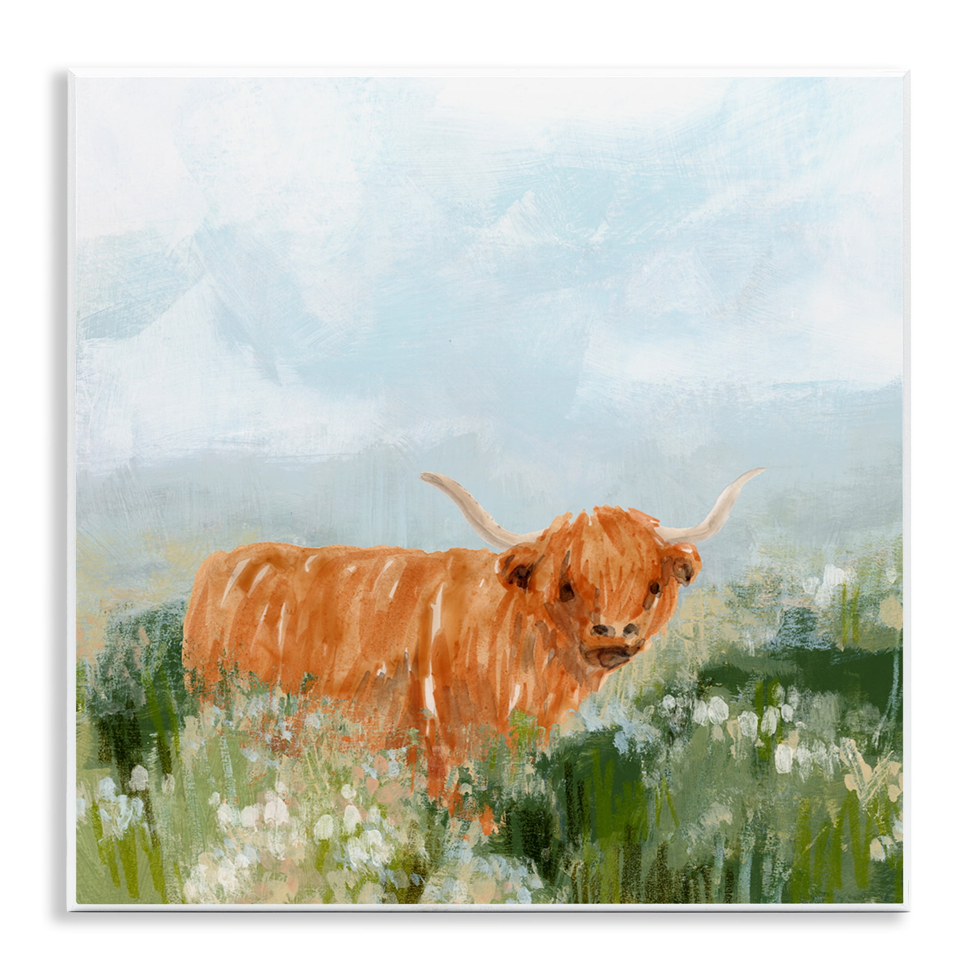 Stupell Industries Longhorn Cattle Country Field Animals & Insects Painting Unframed Art Print Wall Art, 12 x 12