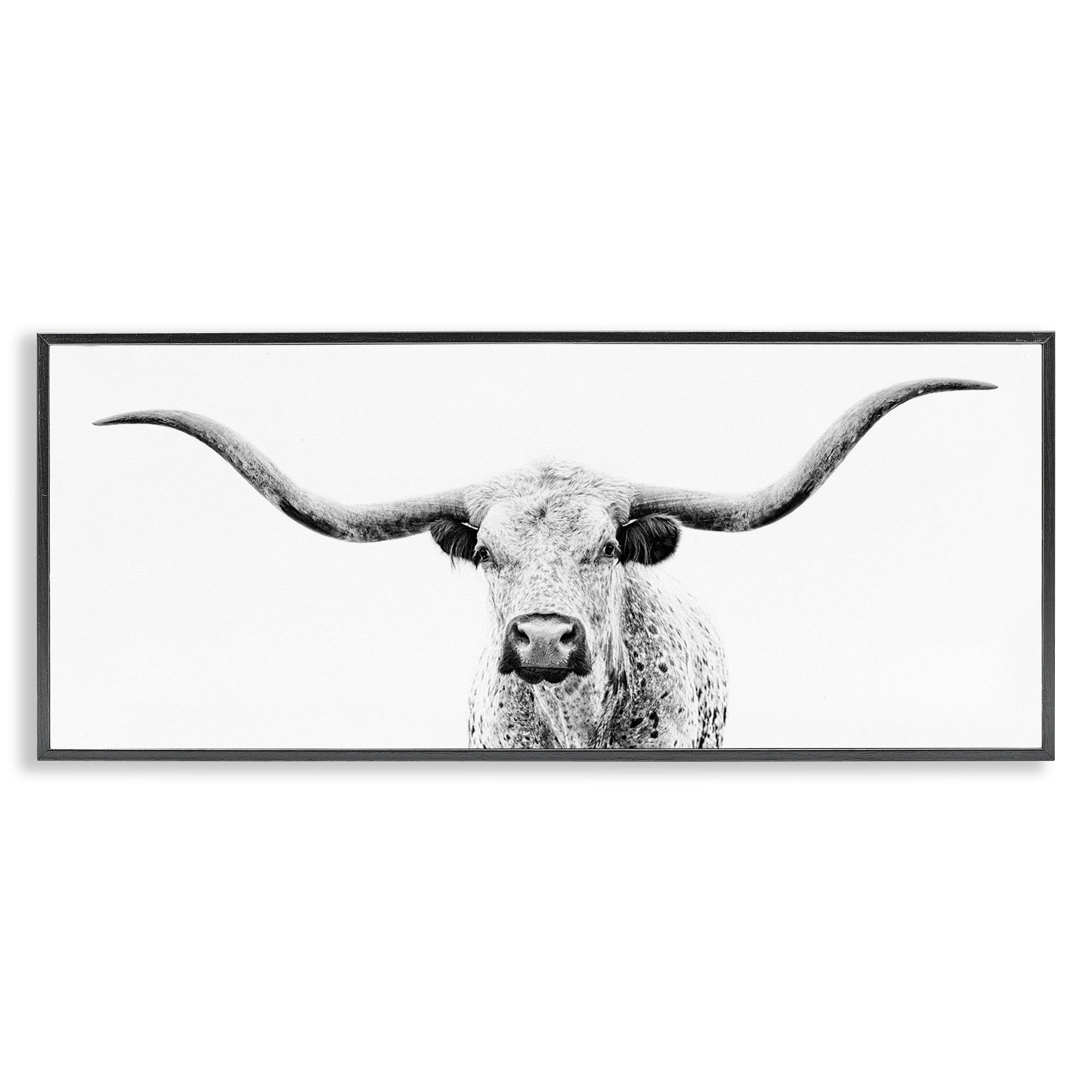 Stupell Industries Longhorn Cattle Gazing Modern White Photography Design Graphic Art Gray Framed Art Print Wall Art, Design by PHBurchett
