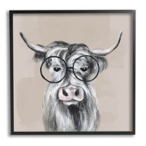 Stupell Industries Longhorn Cattle Glasses Portrait Graphic Art Black Framed Art Print Wall Art, Design by Tava Studios
