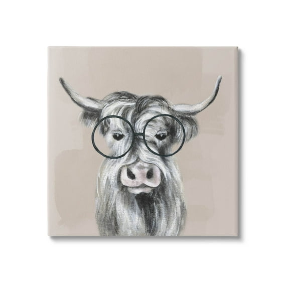 Stupell Industries Longhorn Cattle Glasses Portrait Graphic Art Gallery Wrapped Canvas Print Wall Art, Design by Tava Studios