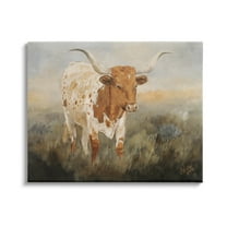 Stupell Industries Longhorn Cattle Grazing Animals & Insects Painting Gallery Wrapped Canvas Print Wall Art