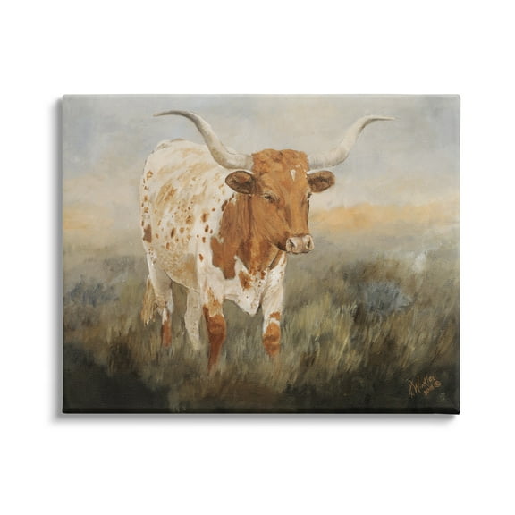 Stupell Industries Longhorn Cattle Grazing Animals & Insects Painting Gallery Wrapped Canvas Print Wall Art