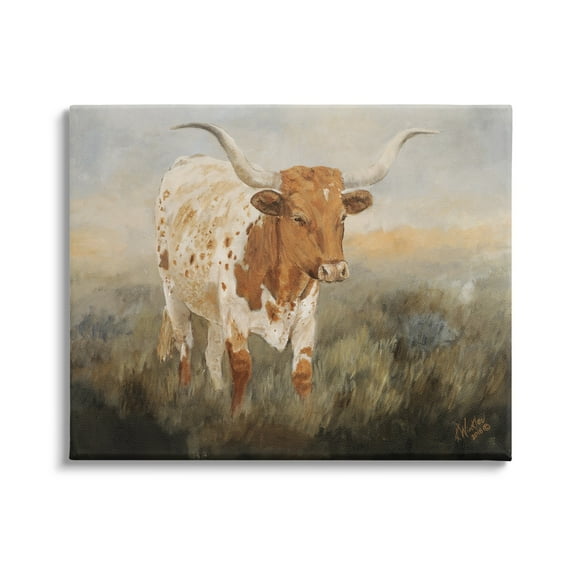 Stupell Industries Longhorn Cattle Grazing Animals & Insects Painting Gallery Wrapped Canvas Print Wall Art