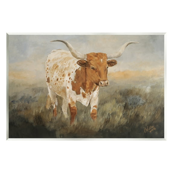 Stupell Industries Longhorn Cattle Grazing Animals & Insects Painting Unframed Art Print Wall Art