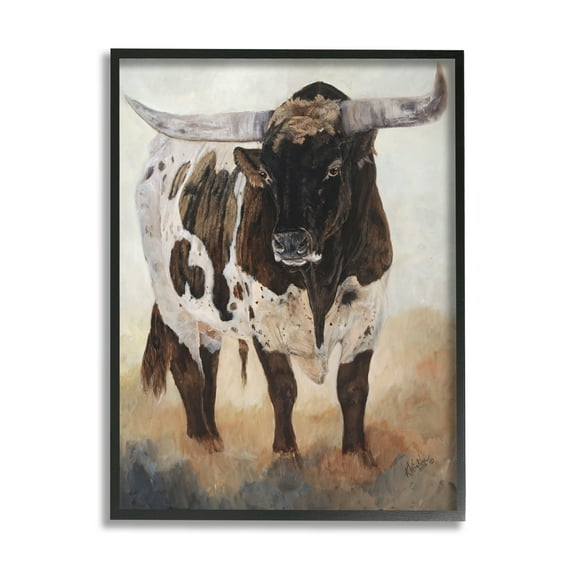 Stupell Industries Longhorn Cattle Painting Animals & Insects Painting Black Framed Art Print Wall Art, 11 x 14