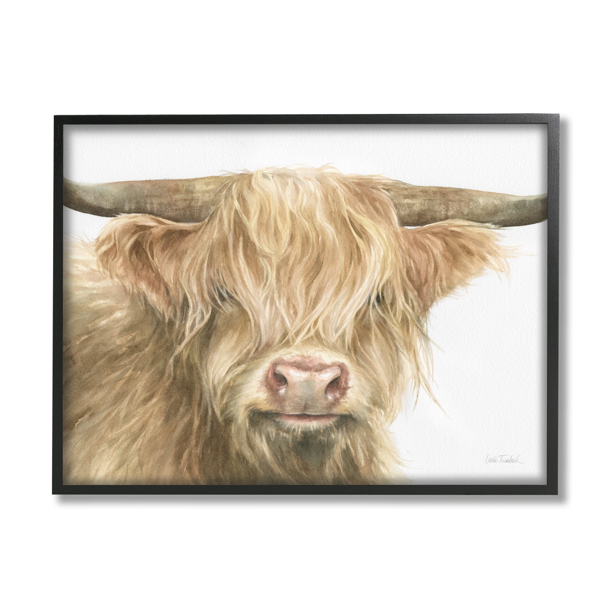 Stupell Industries Longhorn Cattle Painting Animals & Insects Painting Black Framed Art Print Wall Art, 30 x 24