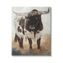 Stupell Industries Longhorn Cattle Painting Animals & Insects Painting Gallery Wrapped Canvas Print Wall Art, 16 x 20