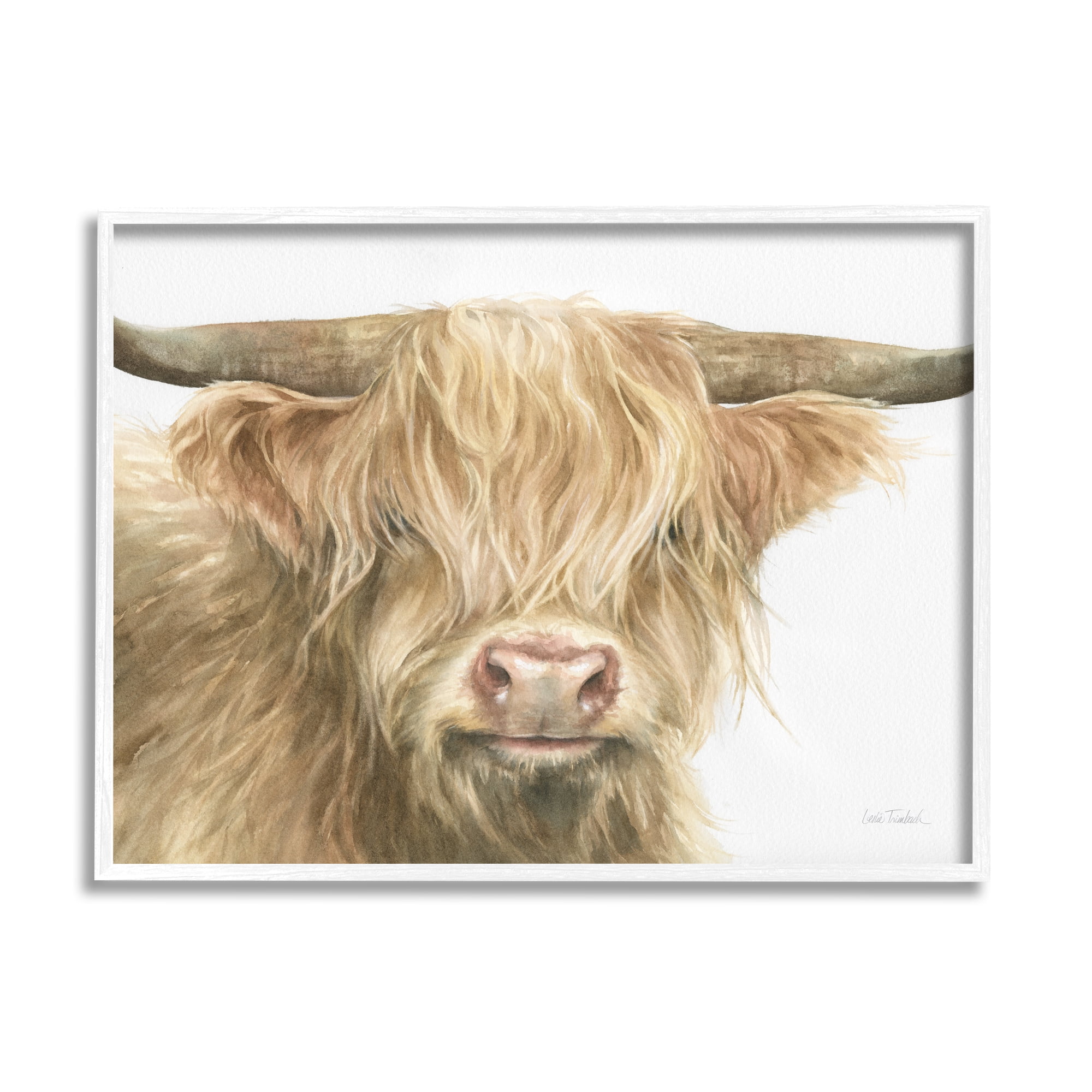Stupell Industries Longhorn Cattle Painting Animals & Insects Painting White Framed Art Print Wall Art, 14 x 11