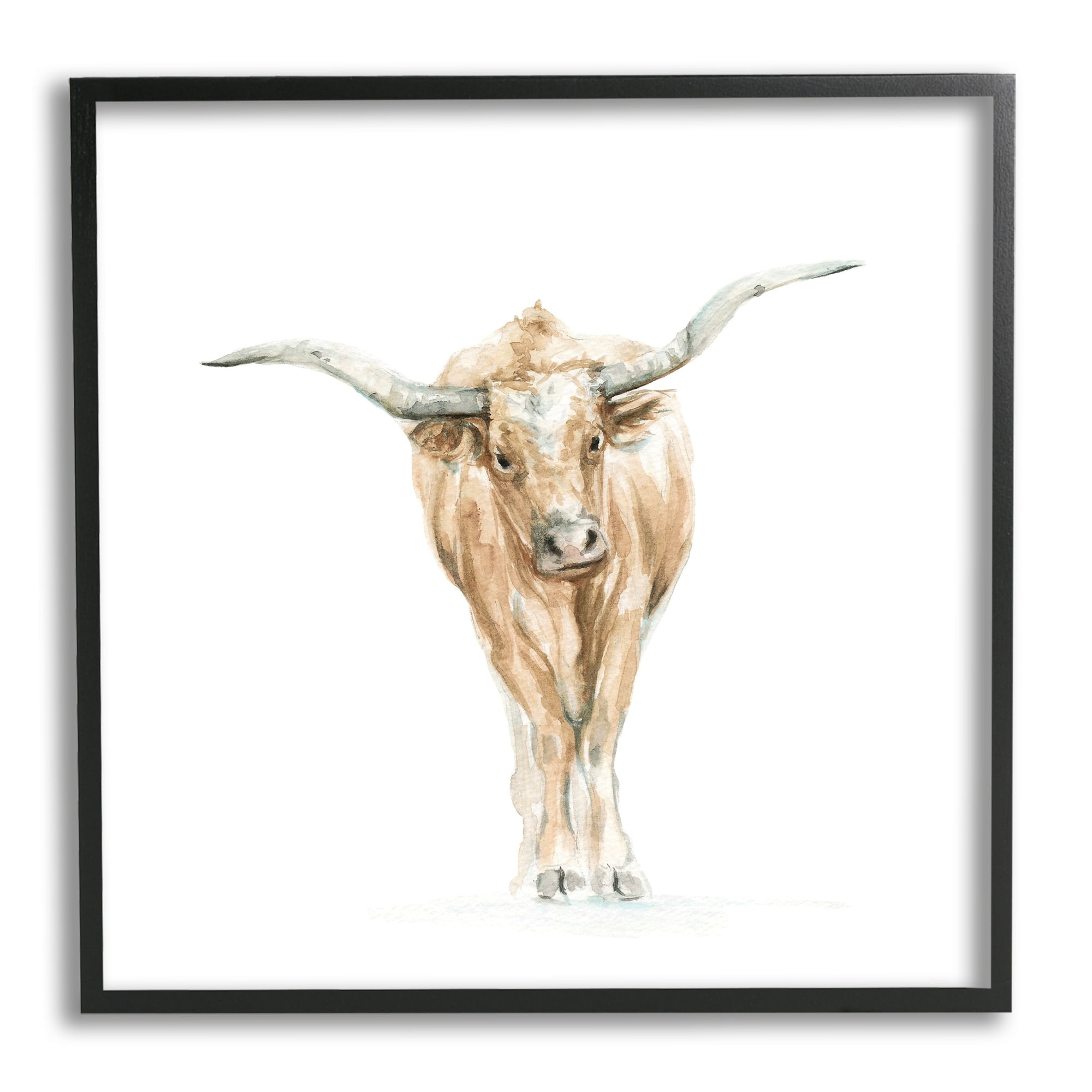Stupell Industries Longhorn Cattle Watercolor Portrait Children's Wild Animal, 24 x 24,Design by Fox Hollow Studios