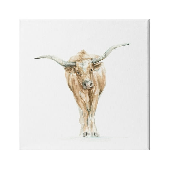 Stupell Industries Longhorn Cattle Watercolor Portrait Children's Wild Animal, 30 x 30,Design by Fox Hollow Studios