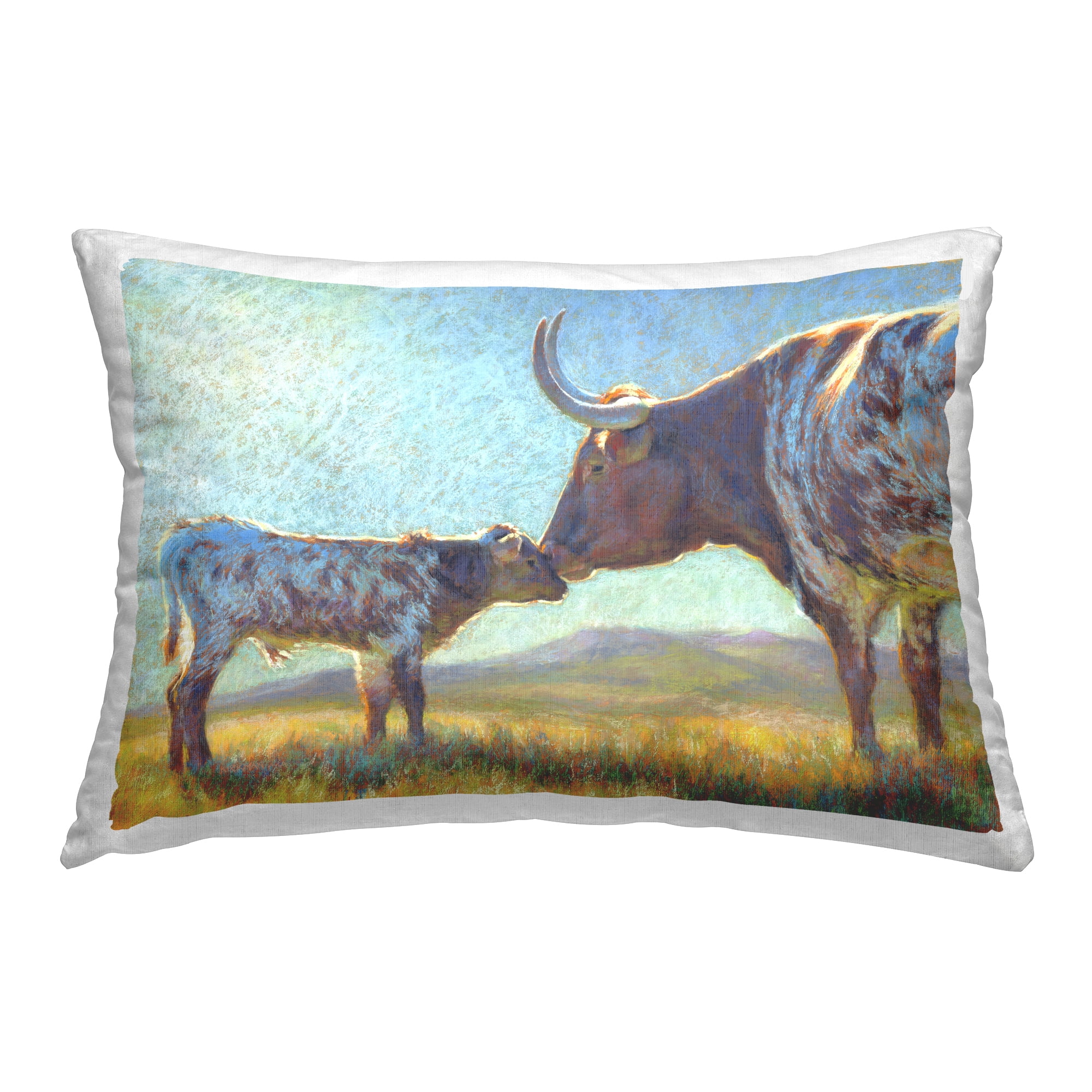 Stupell Industries Longhorn Cow & Baby Decorative Printed Throw Pillow, 14 x 20