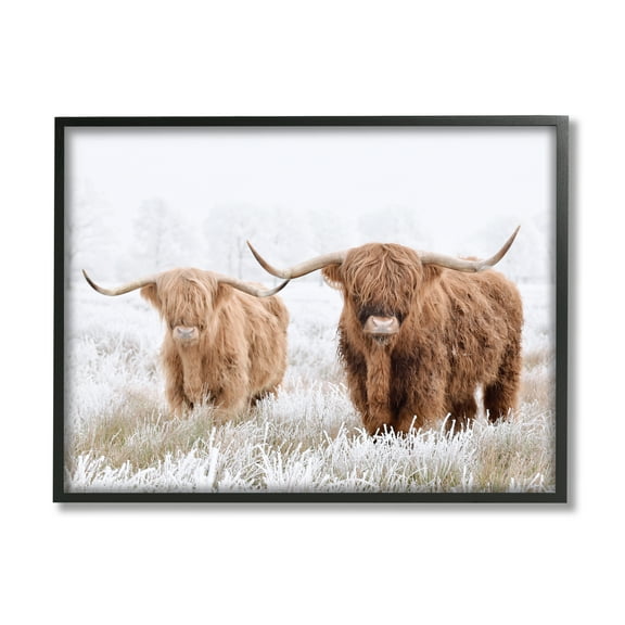 Stupell Industries Longhorn Cows in Snow Animals & Insects Photography Black Framed Art Print Wall Art, 14 x 11