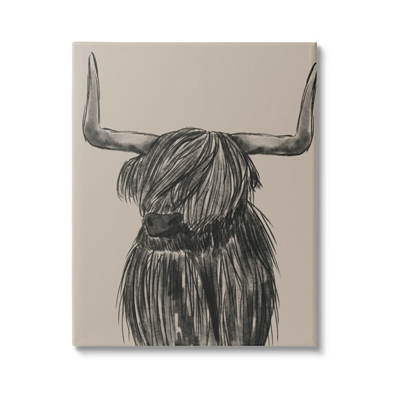 Stupell Industries Longhorn Highland Cattle Charcoal Line Drawing Portrait Drawing Print Gallery Wrapped Canvas Print Wall Art, Design by Lisa Whitebutton