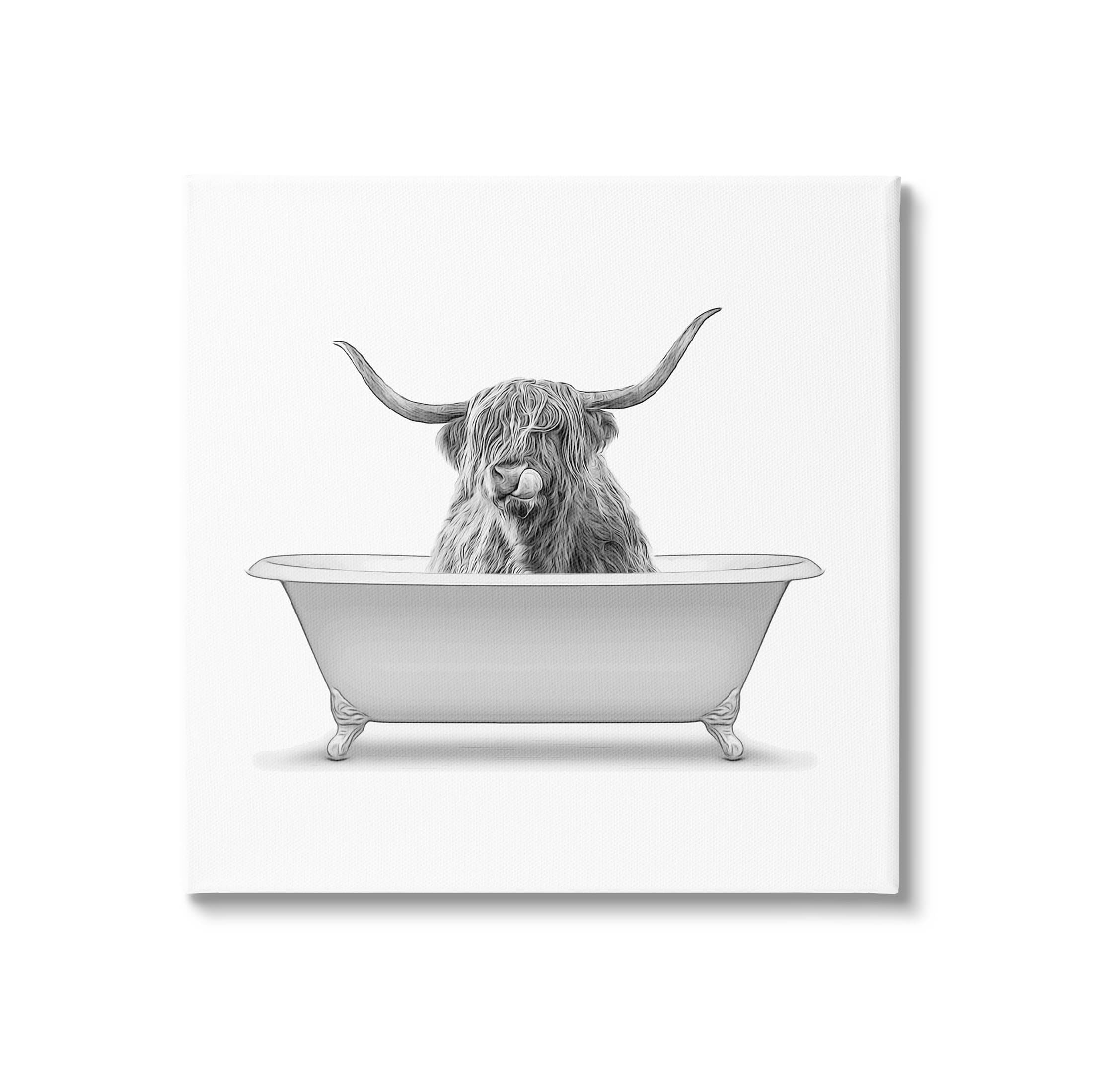 Stupell Industries Longhorn Highland Cow Bath Tub Graphic Art Gallery  Wrapped Canvas Print Wall Art, Design by Annalisa Latella